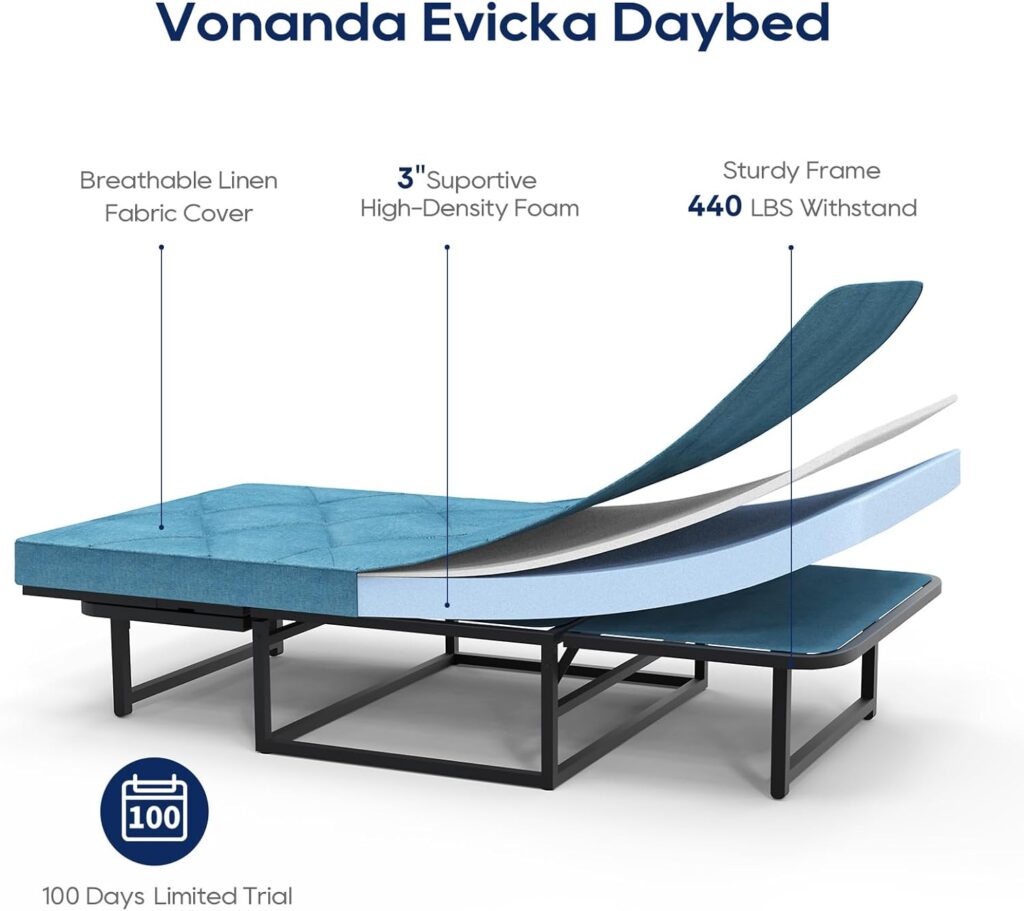 Vonanda Sofa Bed, Convertible Chair 4 in 1 Multi-Function Folding Ottoman Modern Breathable Linen Guest Bed with Adjustable Sleeper for Small Room Apartment,Dark Gray