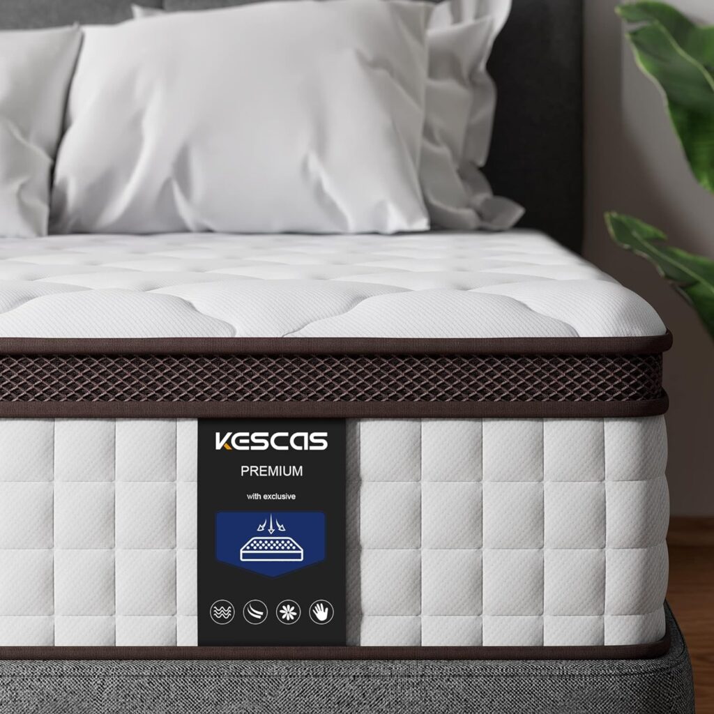 Kescas Full Mattress,12 Inch Hybrid Mattress with Heavier Coils Memory Foam,Ergonomic Design for Pressure Relief,Medium Firm Feel,Made in North America