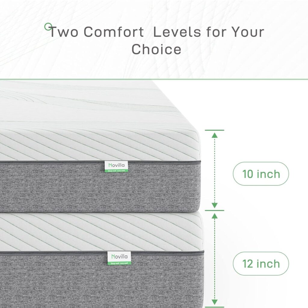 Novilla Queen Size Mattress, 12-Inch Gel Memory Foam Mattress for Cool Sleep, Pressure Relieving, Matrress-in-a-Box, CertiPUR-US Certified, Medium Plush
