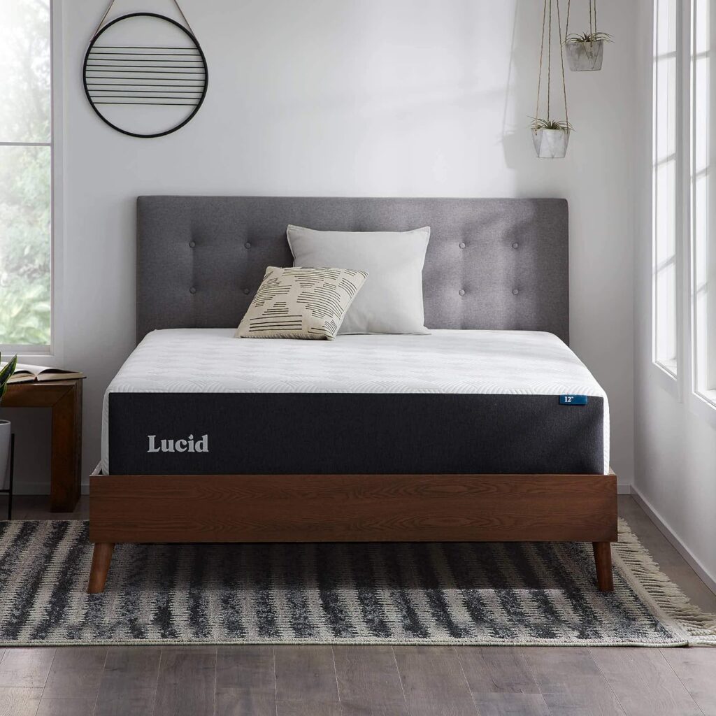 LUCID 12 Inch Full Mattress – Plush Memory Foam Mattress – Bamboo Charcoal Foam – Gel Infused – Hypoallergenic Foam Mattress– Bed-in-A-Box- CertiPUR-US Certified,White