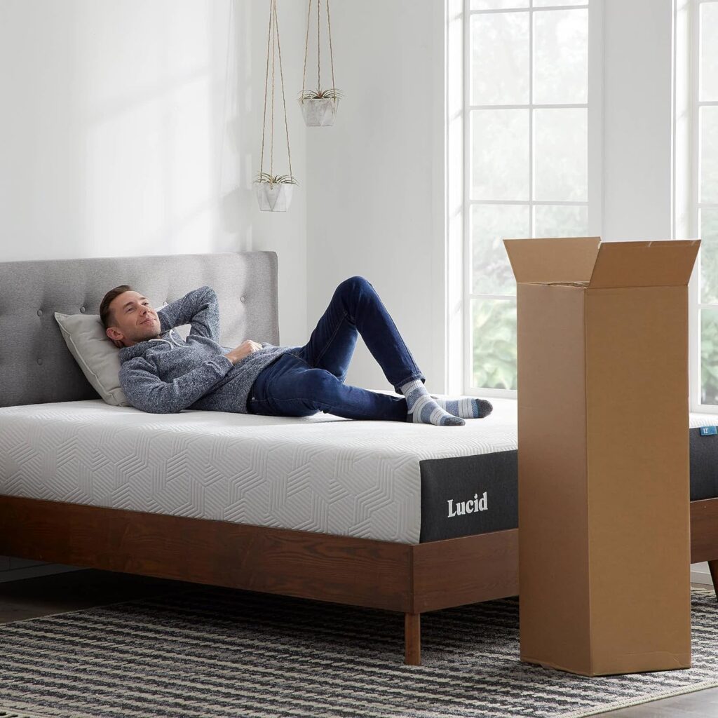 LUCID 12 Inch Full Mattress – Plush Memory Foam Mattress – Bamboo Charcoal Foam – Gel Infused – Hypoallergenic Foam Mattress– Bed-in-A-Box- CertiPUR-US Certified,White