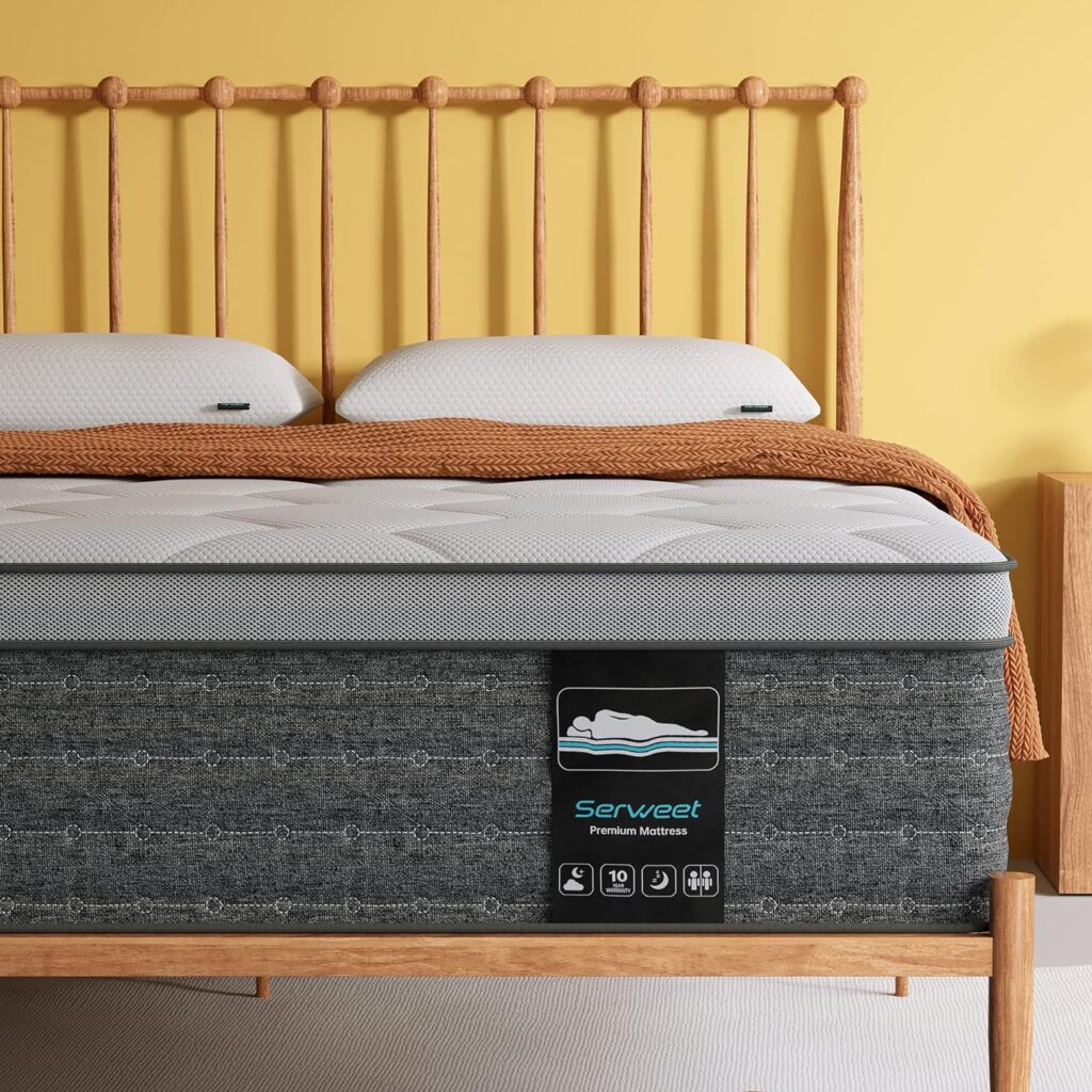 Serweet 12 Inch Memory Foam Hybrid Queen Mattress - 5-Zone Pocket Innersprings for Motion Isolation -Heavier Coils for Durable Support -Medium Firm -Fiberglass-Free - Made in Century-Old Factory