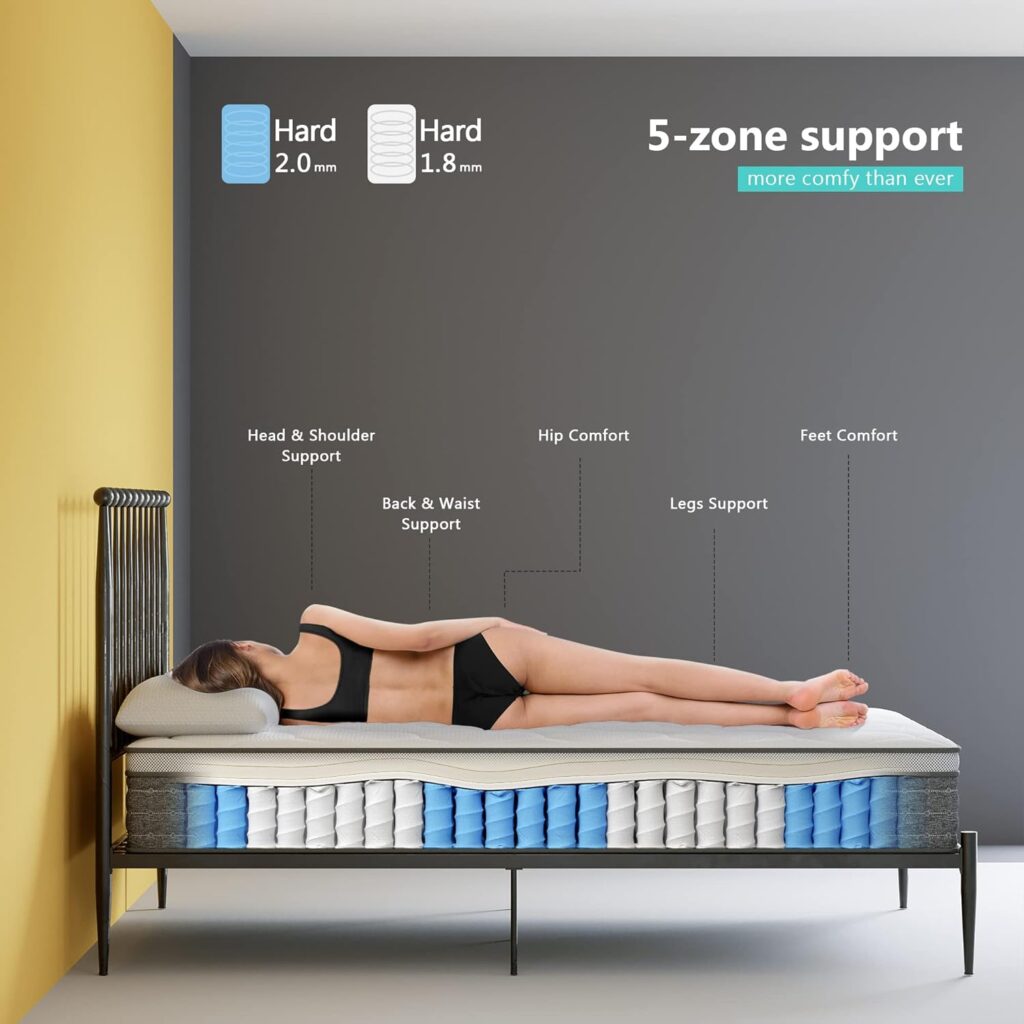 Serweet 12 Inch Memory Foam Hybrid Queen Mattress - 5-Zone Pocket Innersprings for Motion Isolation -Heavier Coils for Durable Support -Medium Firm -Fiberglass-Free - Made in Century-Old Factory