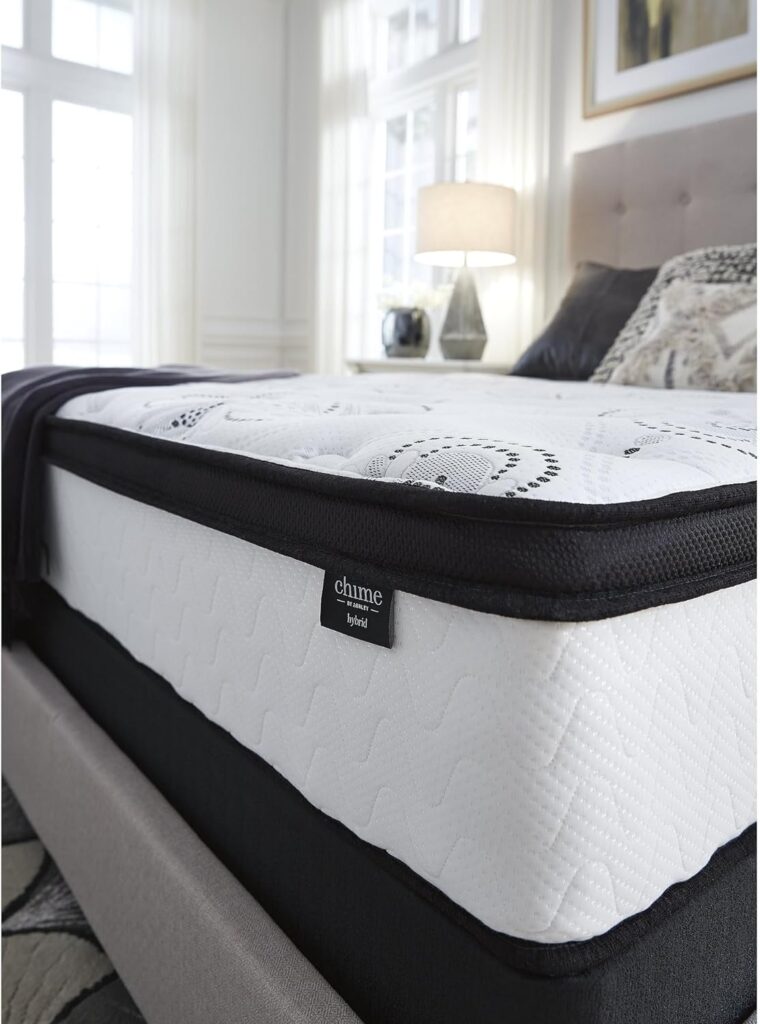 Signature Design by Ashley Chime 10 Inch Medium Firm Hybrid Mattress, CertiPUR-US Certified Foam, Queen, White