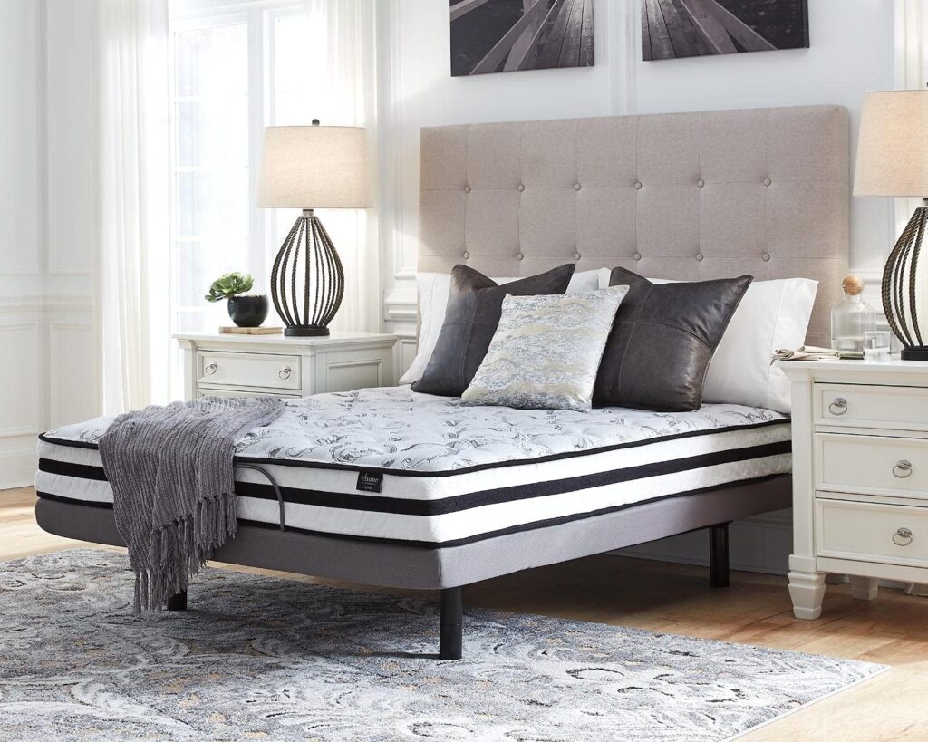 Signature Design by Ashley Chime 10 Inch Medium Firm Hybrid Mattress, CertiPUR-US Certified Foam, Queen, White