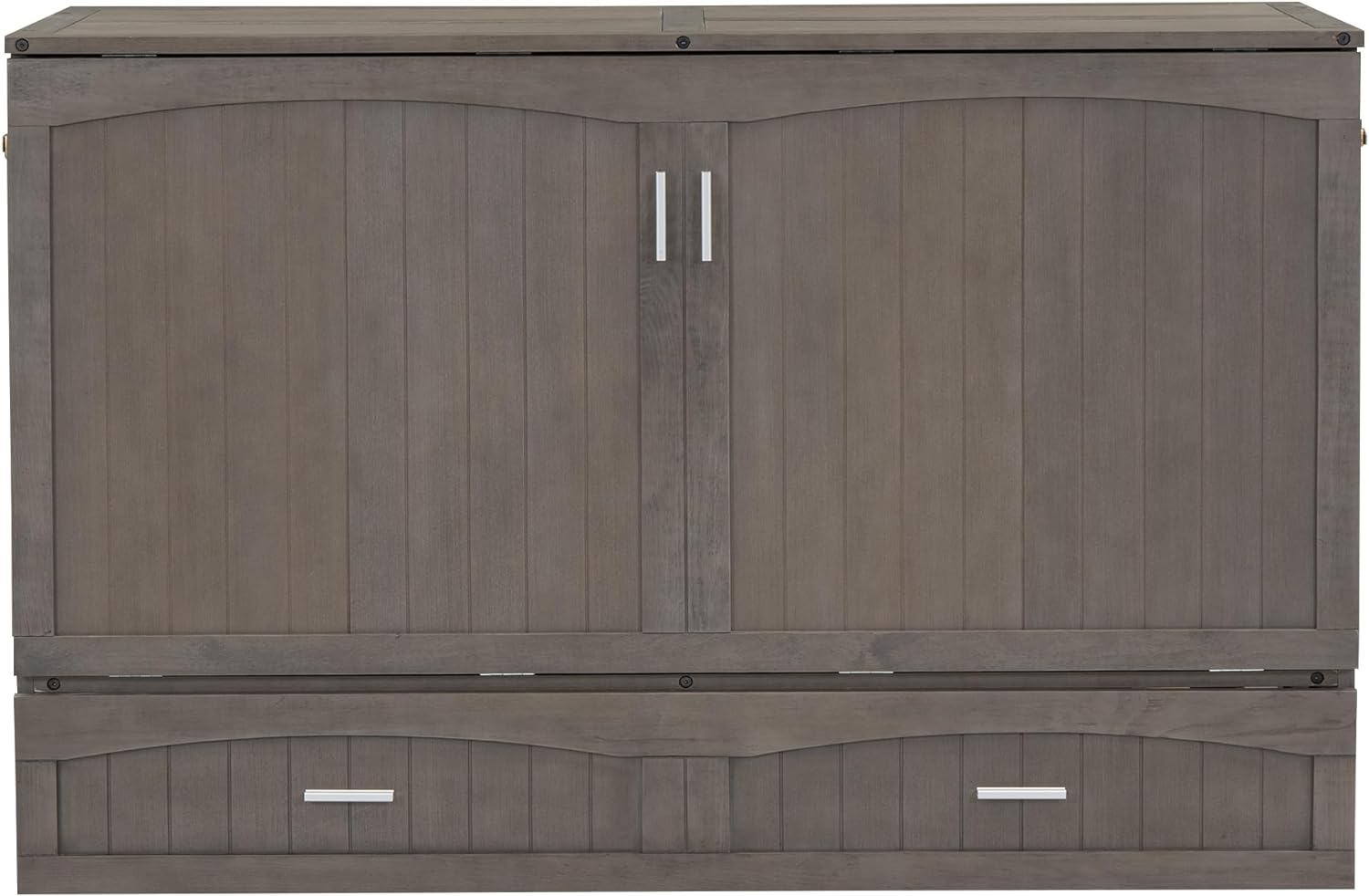BIADNBZ Queen Size Murphy Bed Cabinet with Built-in Charging Station and Two Drawers,Versatile Foldable Bedframe with Storage for Bedroom Living Room, Space Saving, Antique Grey