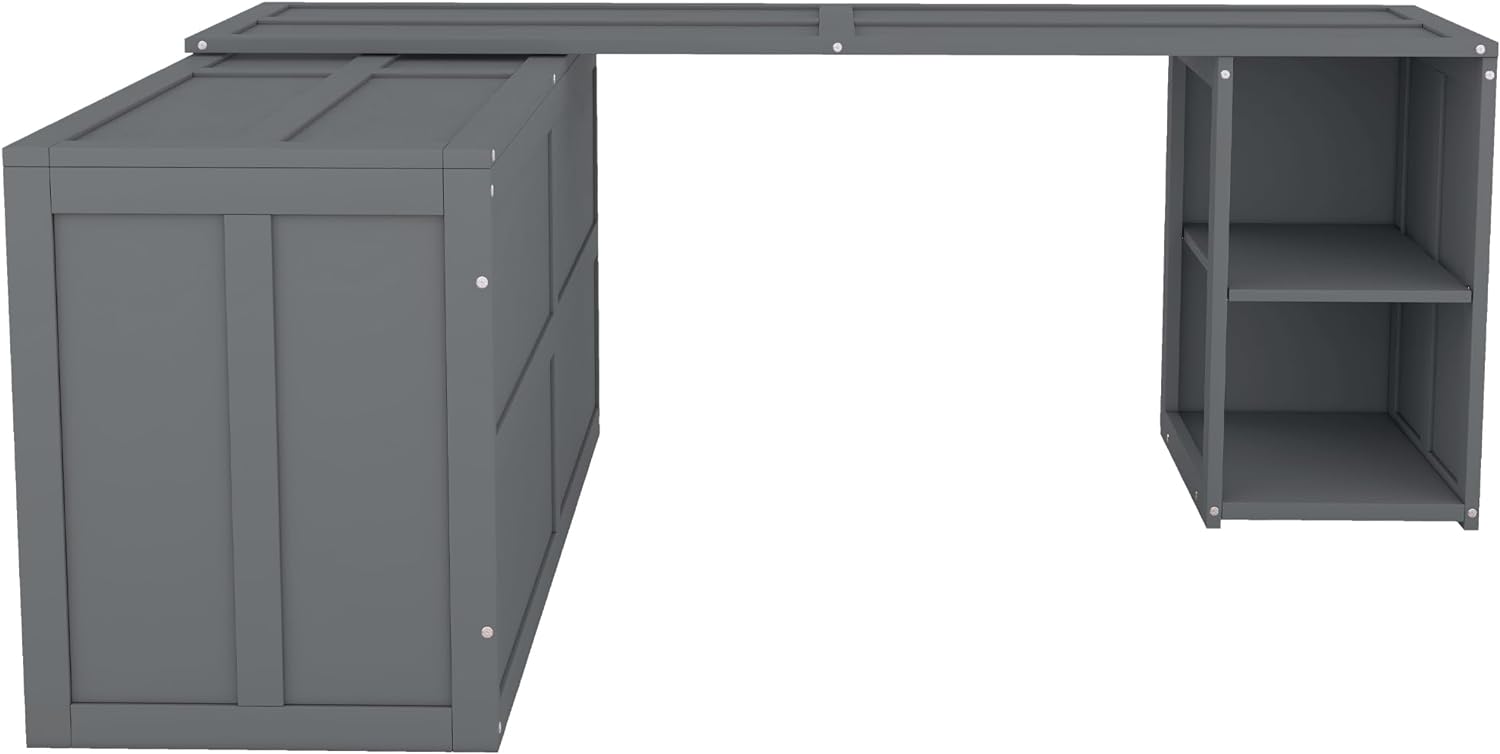 Harper  Bright Designs Modern Murphy Bed with Rotable Desk, Easy Fold Wood Murphy Bed Queen, Space-Saving Murphy Bed Cabinet for Guest Room Home Office, Grey