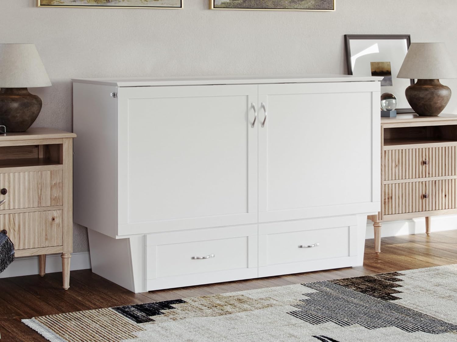 AFI, Chelsea Mid-Century Modern Queen Solid Wood Murphy Bed Chest with Mattress in Espresso