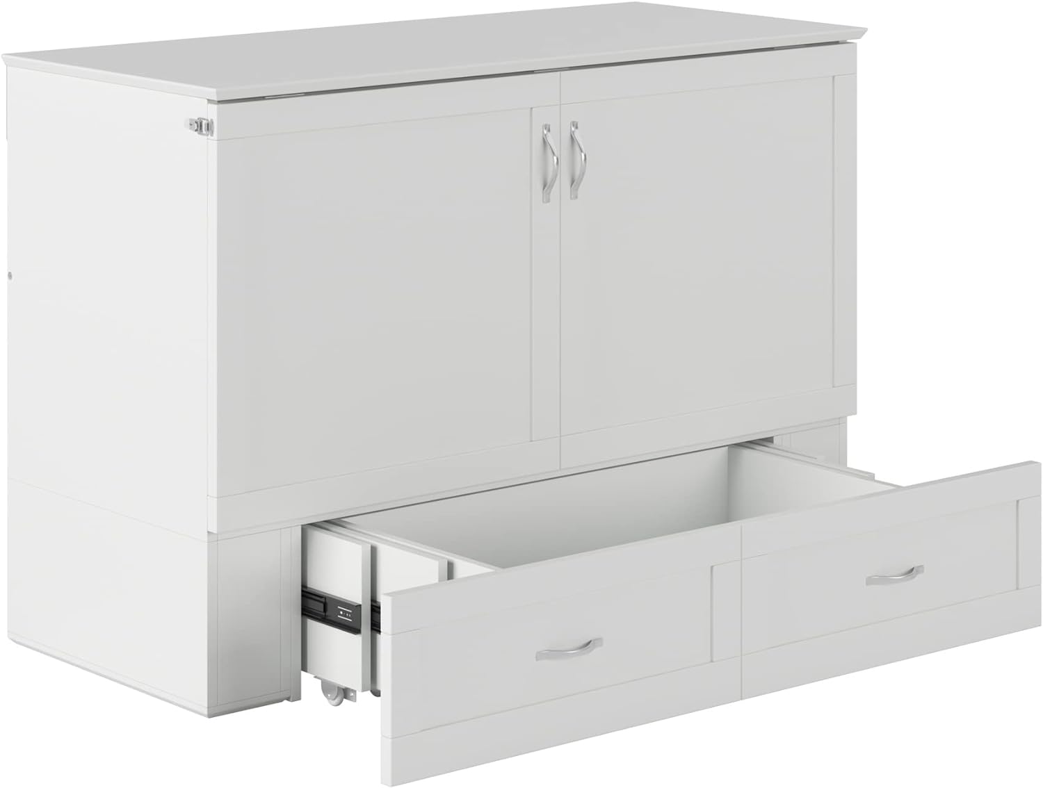 AFI, Hamilton Murphy Bed Chest with 6 inch Memory Foam Folding Mattress, Built-in Charging Station and Storage Drawer, Full, White
