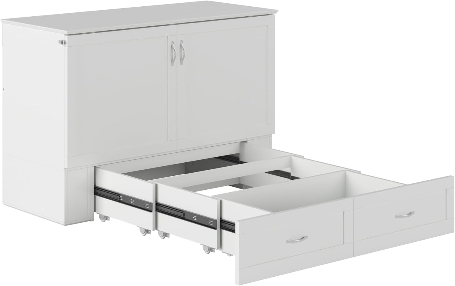 AFI, Hamilton Murphy Bed Chest with 6 inch Memory Foam Folding Mattress, Built-in Charging Station and Storage Drawer, Full, White