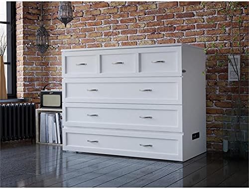 BOWERY HILL Full Size Murphy Bed Chest with Charging Station in White