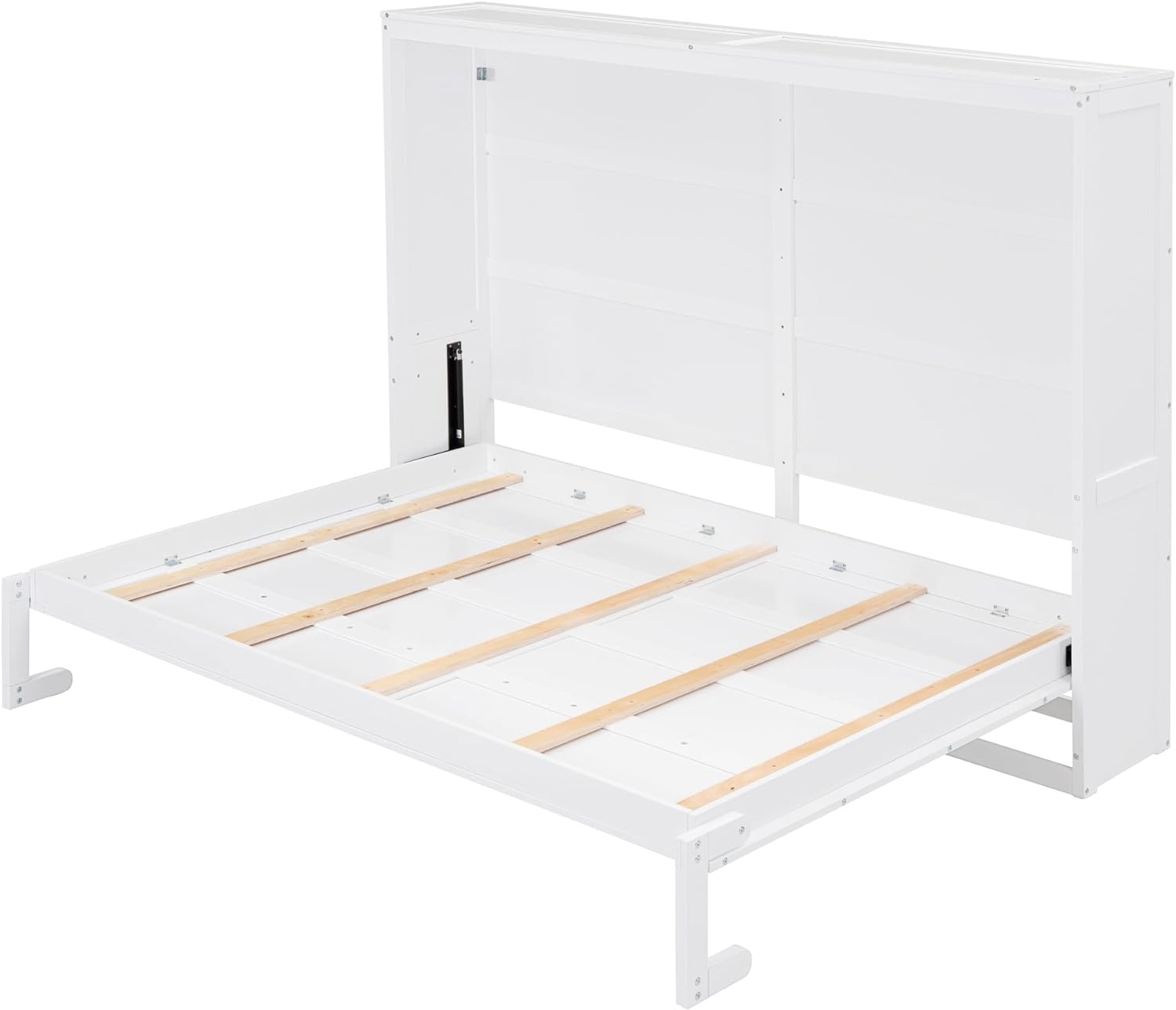 Full Size Murphy Bed with Wooden Slat Support, Foldable Wall Bedframe for Kids, Teens, Adults, Space-Saving, No Box Spring Needed, White