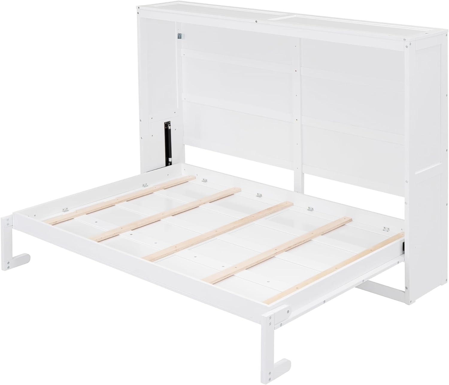 Full Size Murphy Bed with Wooden Slat Support, Foldable Wall Bedframe for Kids, Teens, Adults, Space-Saving, No Box Spring Needed, White
