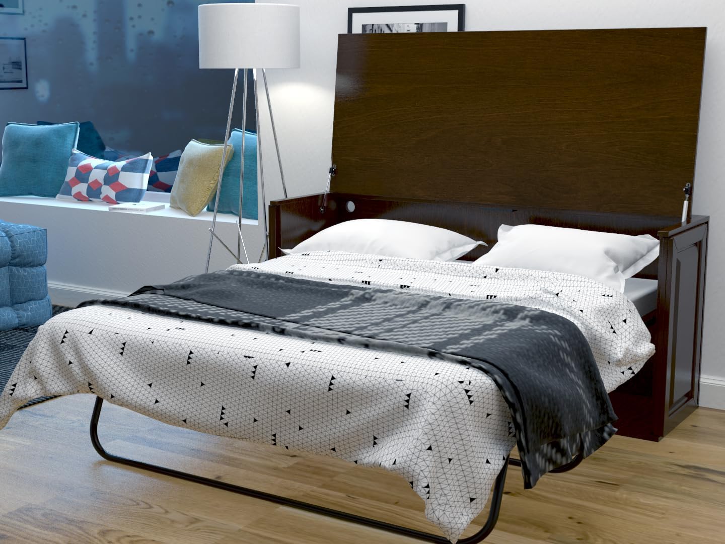 Orion Console Bed with Desk | Murphy Cabinet Bed Queen with Mattress Perfect for Home Office Guest Bed | Multipurpose Space-Saving Furniture (White)