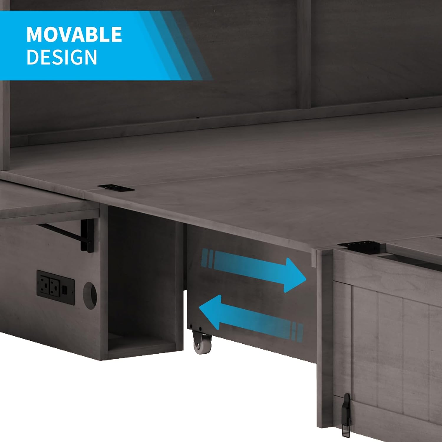 Queen Size Cabinet Murphy Bed, Murphy Bed with Foldable Foam Mattress, Space-Saving Cube Murphy Bed with Charging Station and Large Storage Drawer (Grey)