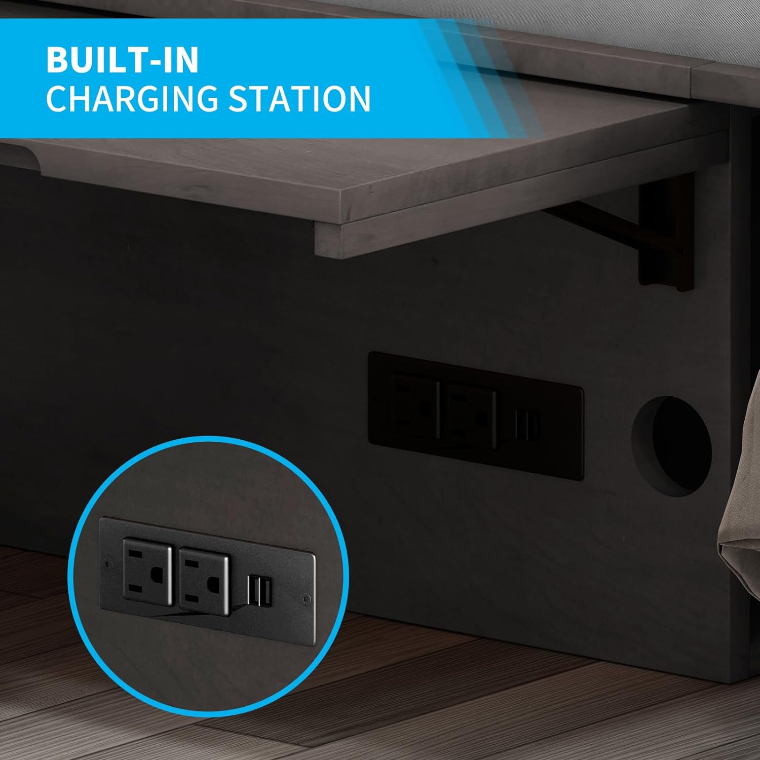 Queen Size Cabinet Murphy Bed, Murphy Bed with Foldable Foam Mattress, Space-Saving Cube Murphy Bed with Charging Station and Large Storage Drawer (Grey)