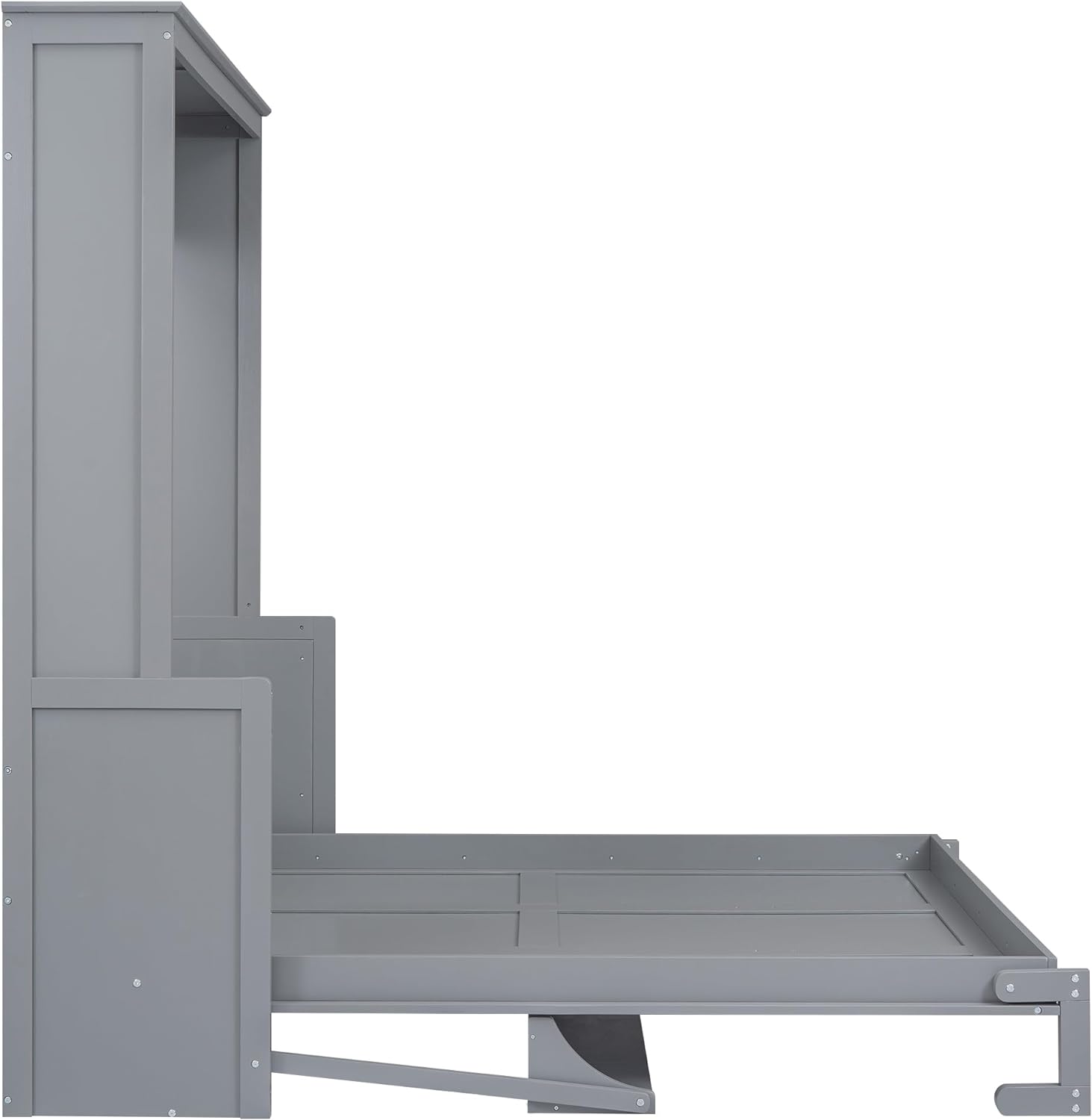 Queen Size Chest, Wood Murphy Frame, Versatile Cabinet Foldable Platform Bed, Gray w/Rotable Desk  Shelves