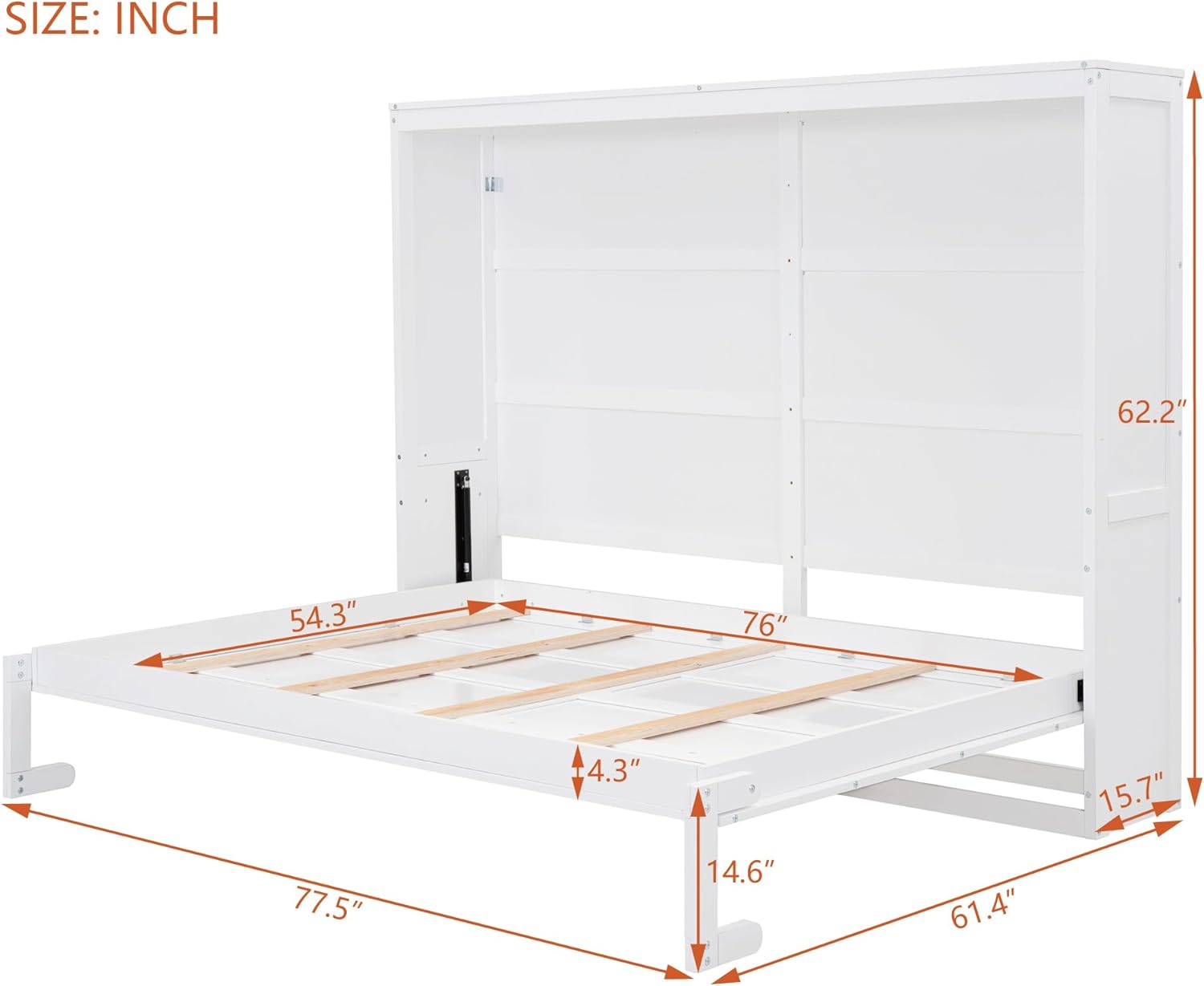 Full Size Mobile Murphy Bed Wall Bed Chest, Foldable Platform Bed Folded into Cabinet, Wood Wall Bed Murphy Bed Frame, Bedroom Furniture Versatile Cabinet Bed Folding Bed (White)