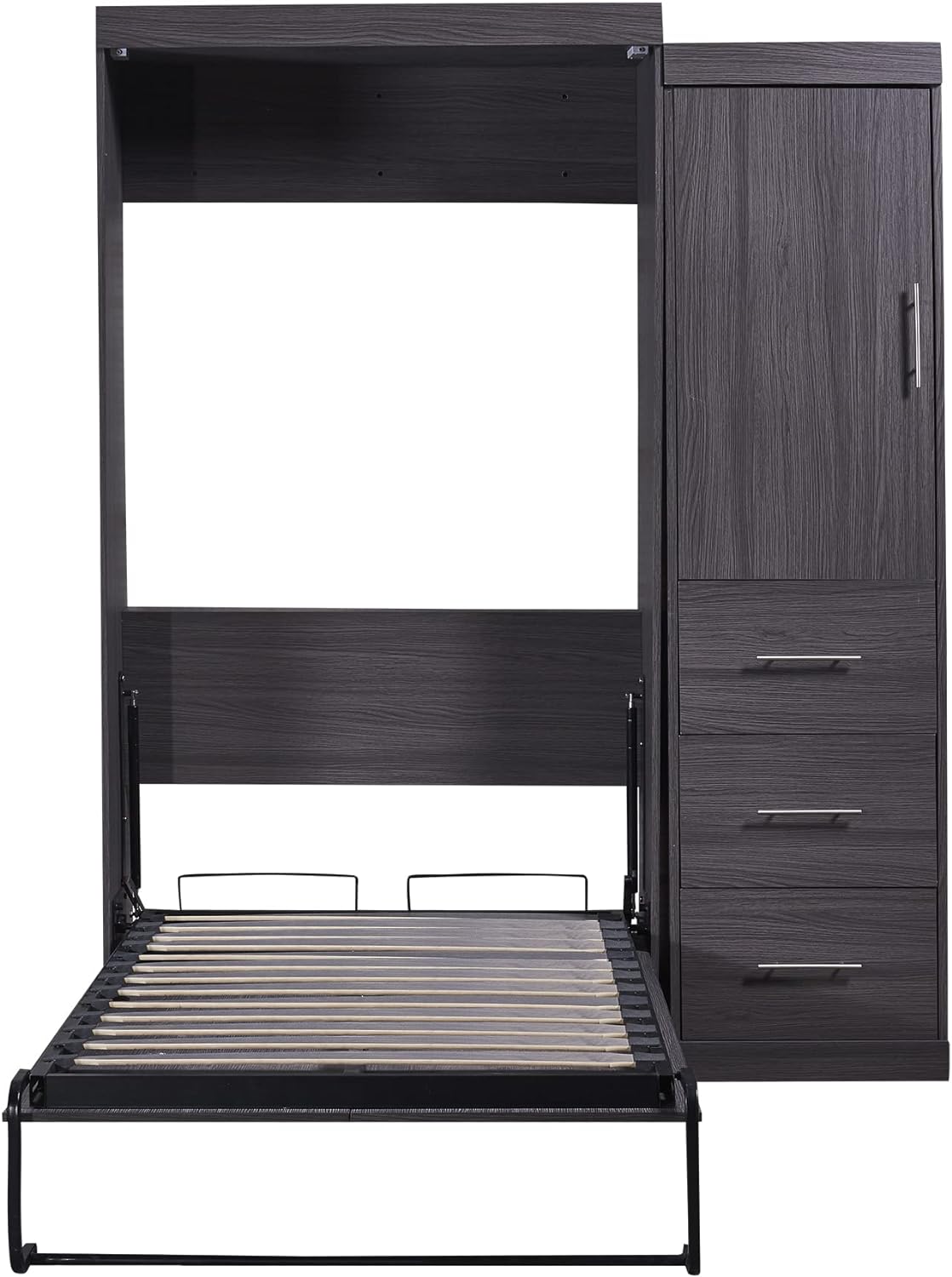 Merax Twin Size Murphy Bed with Wardrobe and 3 Storage Drawers, Pine Wood Multifunctional Storage Wall Bed, can be Folded into a Cabinet, Gray