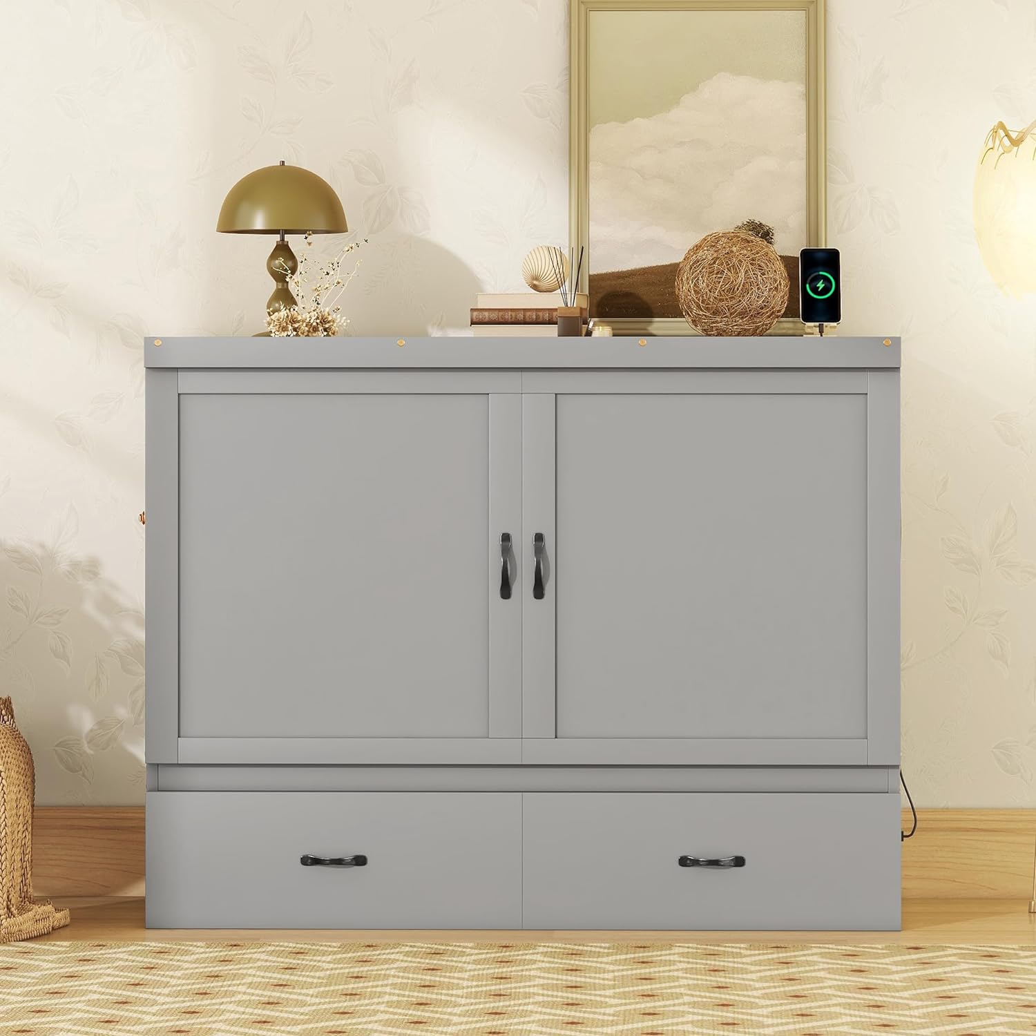 Murphy Bed Queen, Queen Size Murphy Bed Cabinet, Wall Bed, Wood Hideaway Folding Beds for Platform Bedroom, Guest Room, Studio or Home Office, White