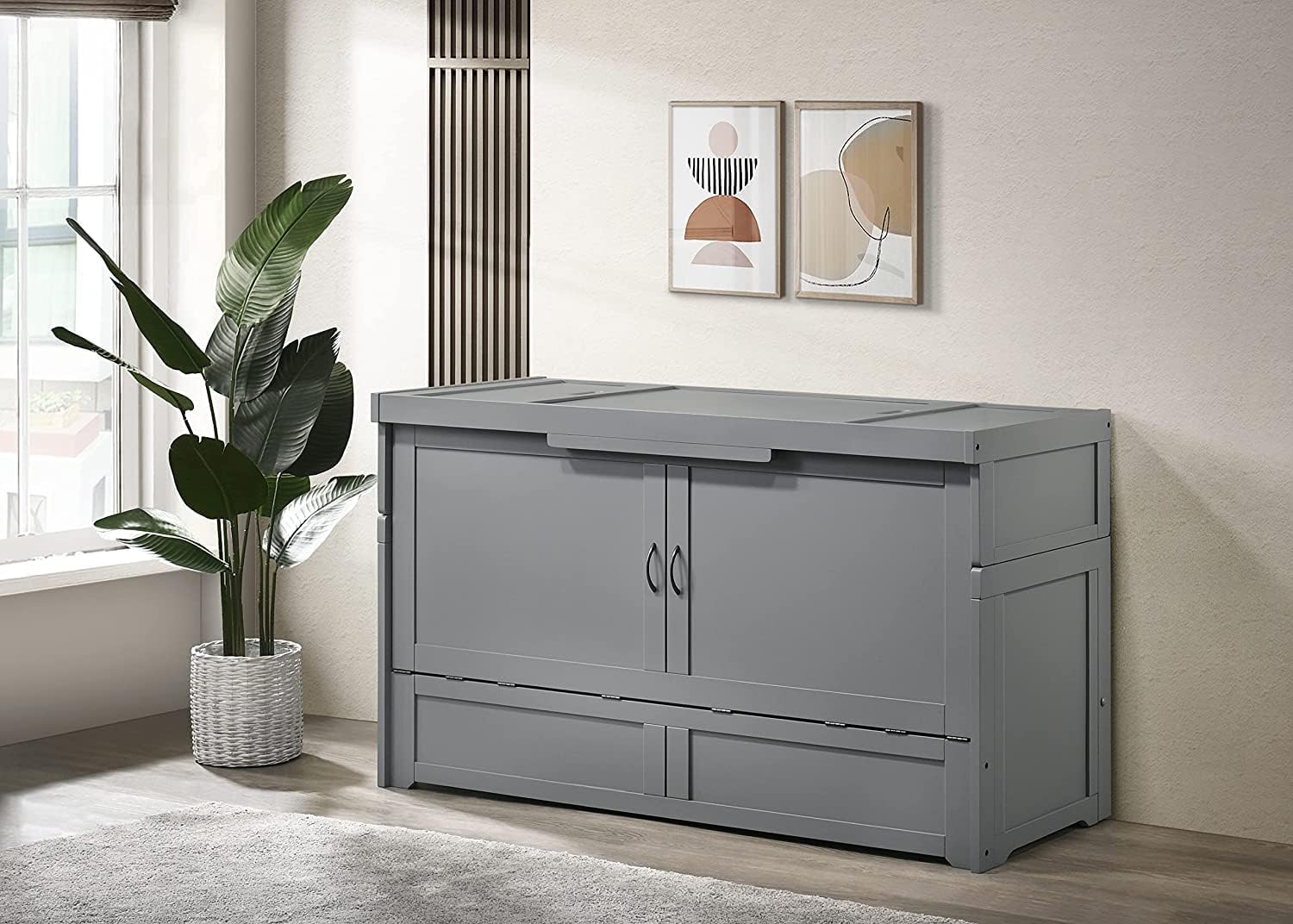 Night  Day Murphy Cube Cabinet Chest Bed (Queen, Gray)