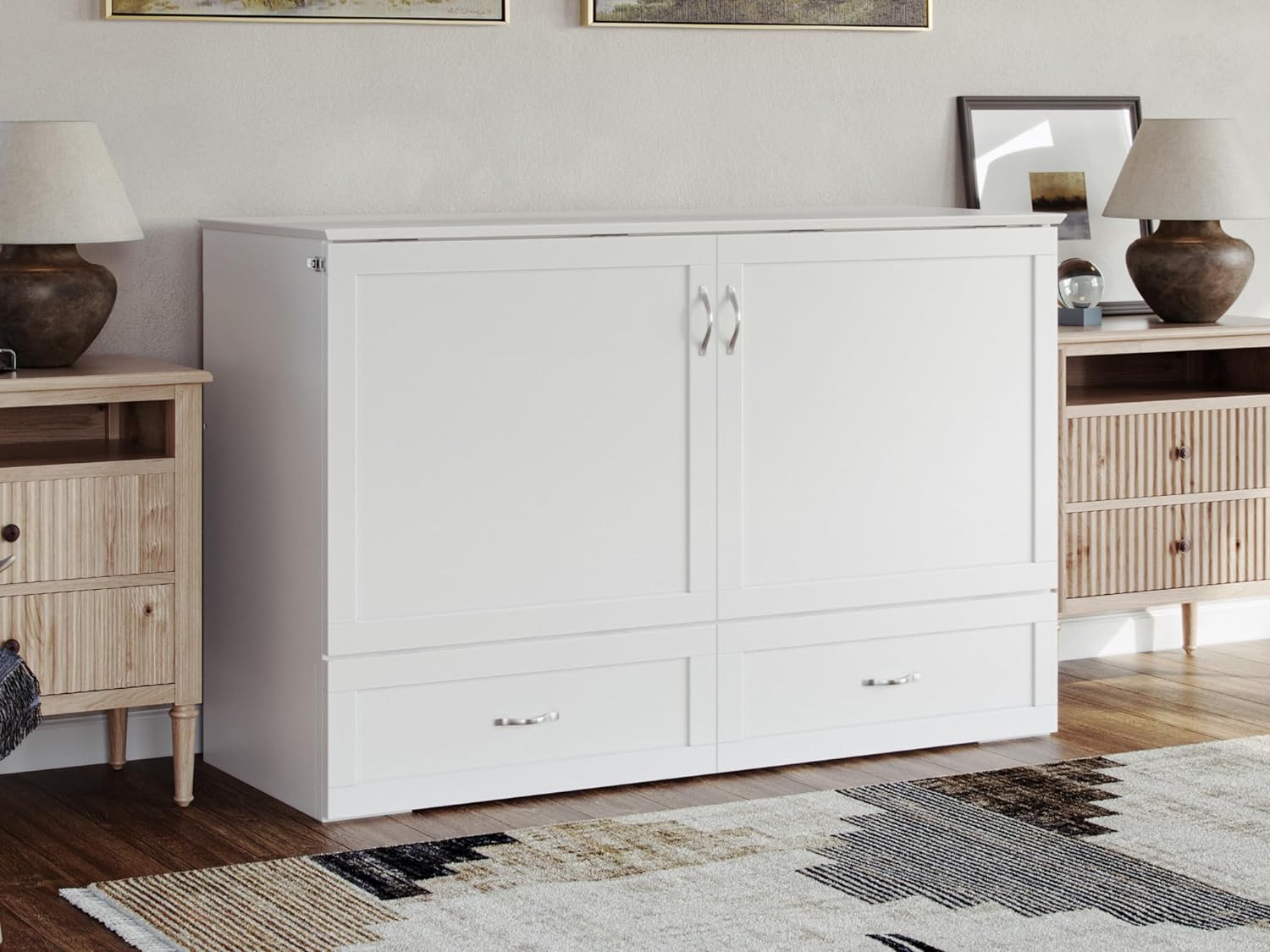 AFI, Raleigh Modern Queen Solid Wood Murphy Bed Chest with Mattress in White