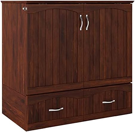 BOWERY HILL Modern Wood Twin XL Murphy Bed Chest with Mattress in Walnut