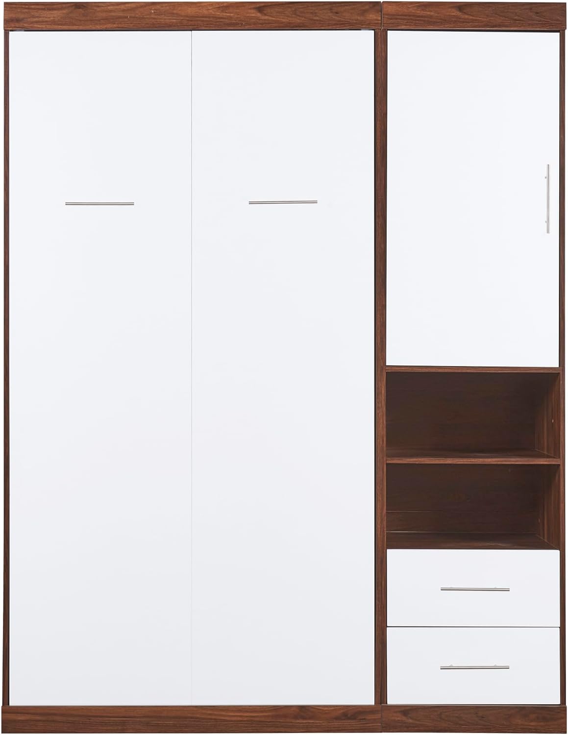 LZ LEISURE ZONE Full Size Murphy Bed, Wood Wall Bed Full Murphy Cabinet Bed with Drawers and Shelves, White+Wood