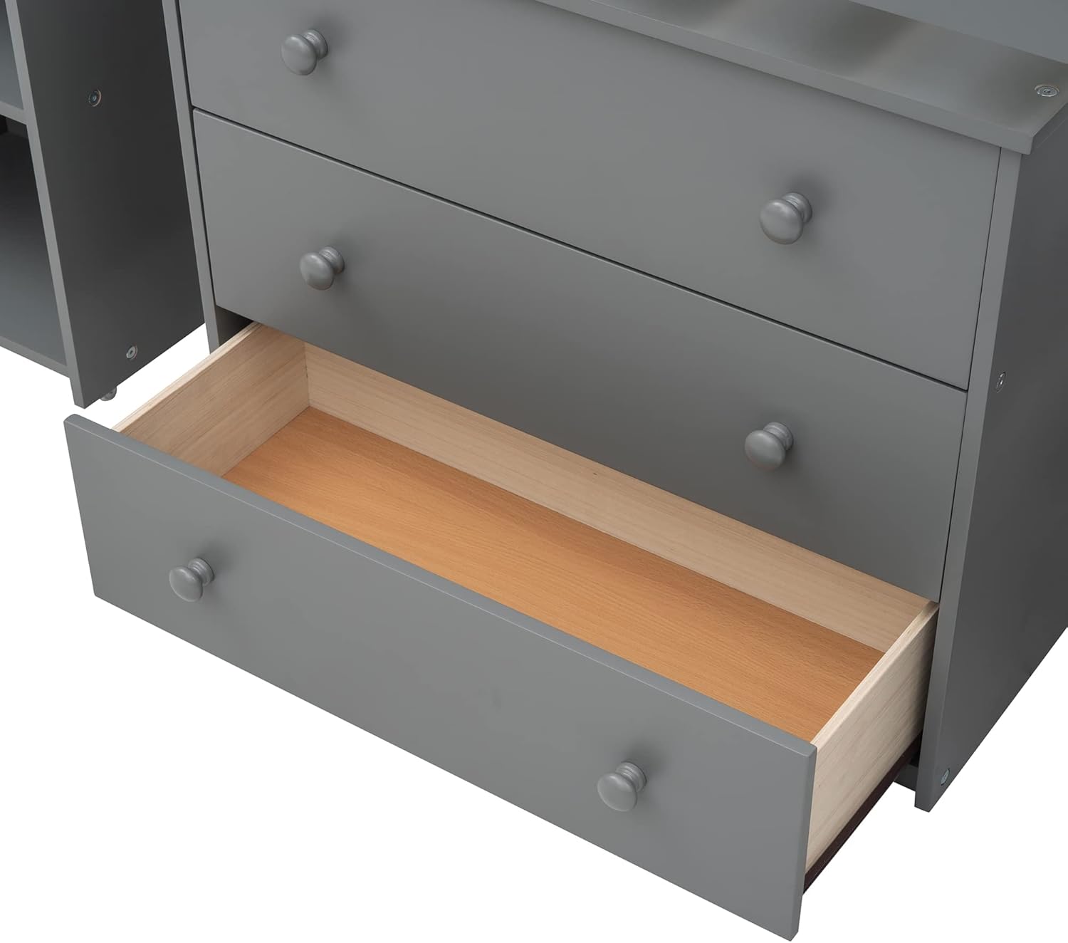 Queen Size Murphy Bed with Removable Desk Desk and Shelves, Wood Multifunctional Bedframe with Cabinet for for Small Spaces,Floor Design,Gray
