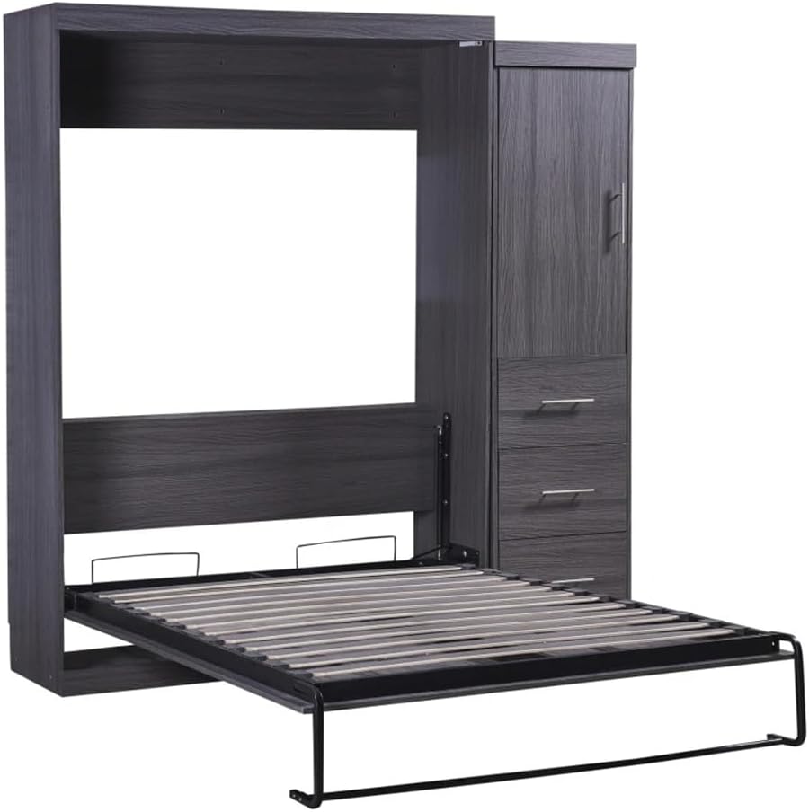 Full Size Murphy Bed with 1 Wardrobe  3 Drawers,Folded Bed,Storage Bed,can Be Folded Into A Cabinet