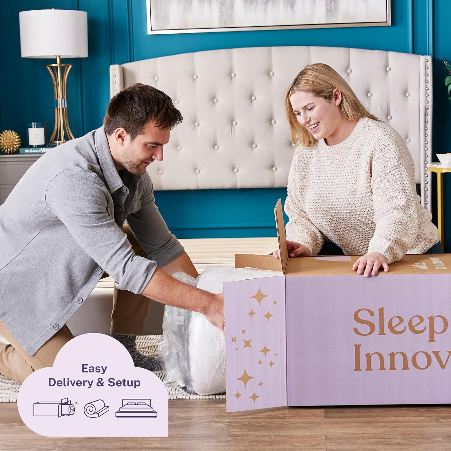 Sleep Innovations Skyler 12 Inch Cooling Gel Memory Foam Mattress, Fiber Fill Pillow Top, Queen Size, Bed in a Box, Medium Plush Feel