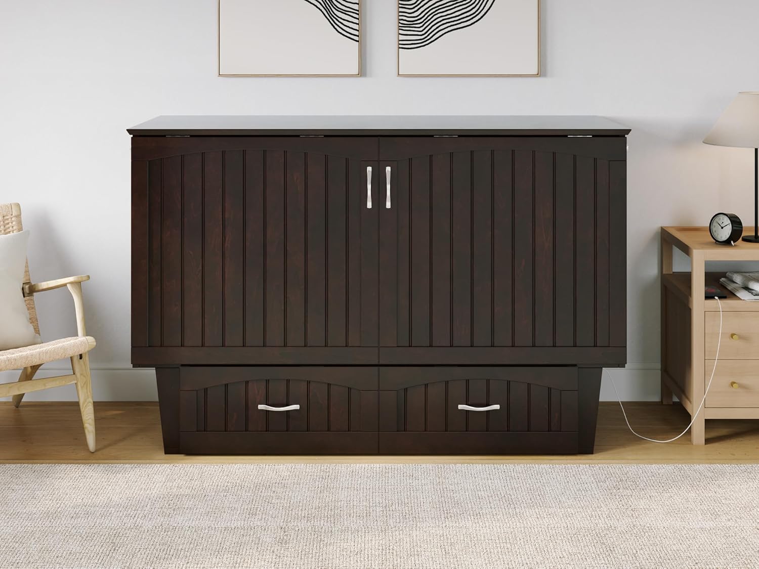 AFI, Sydney Twin Wood Murphy Bed Chest with Storage and Charging Station, Grey