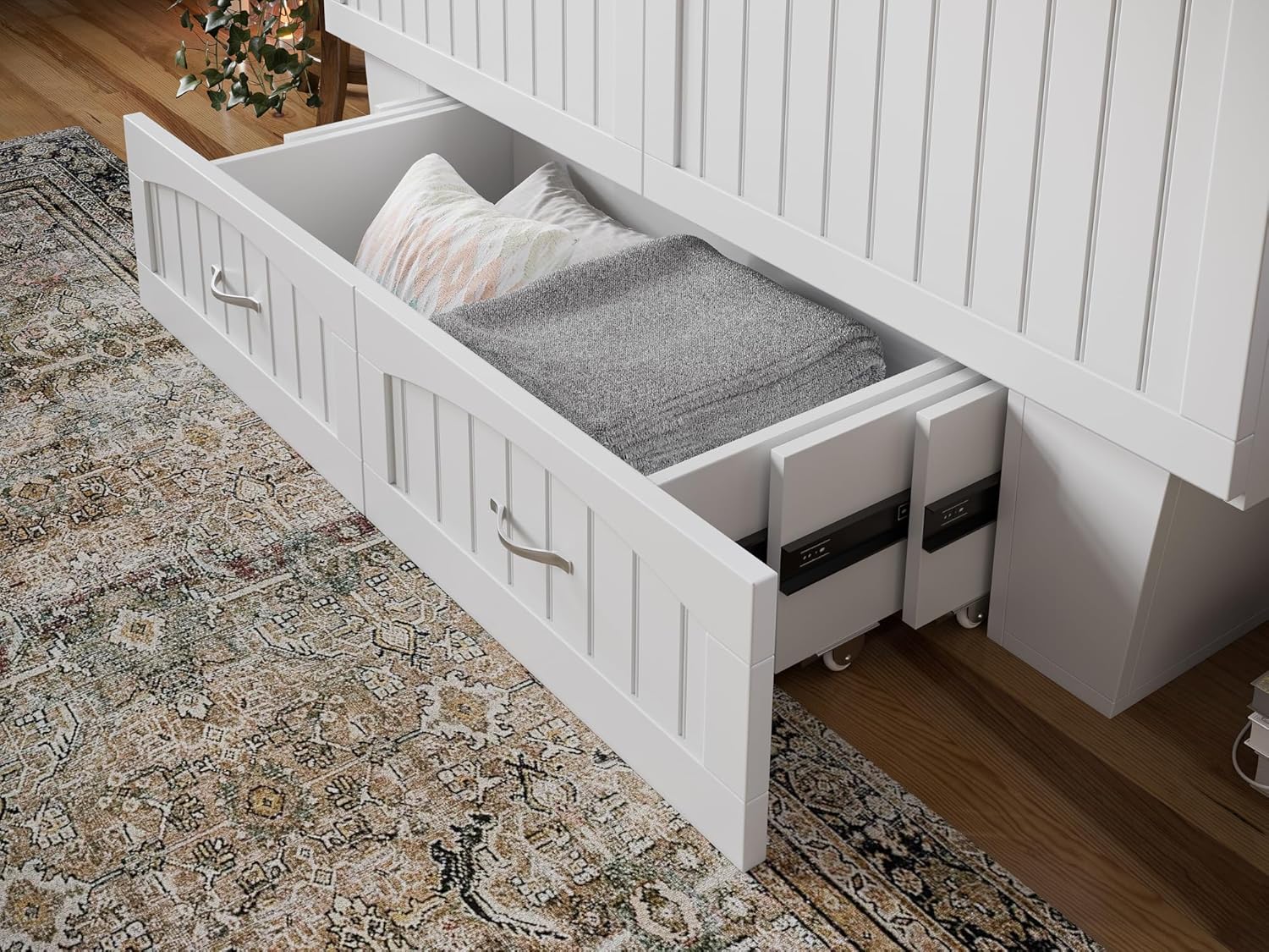 AFI, Sydney Twin Wood Murphy Bed Chest with Storage and Charging Station, Grey