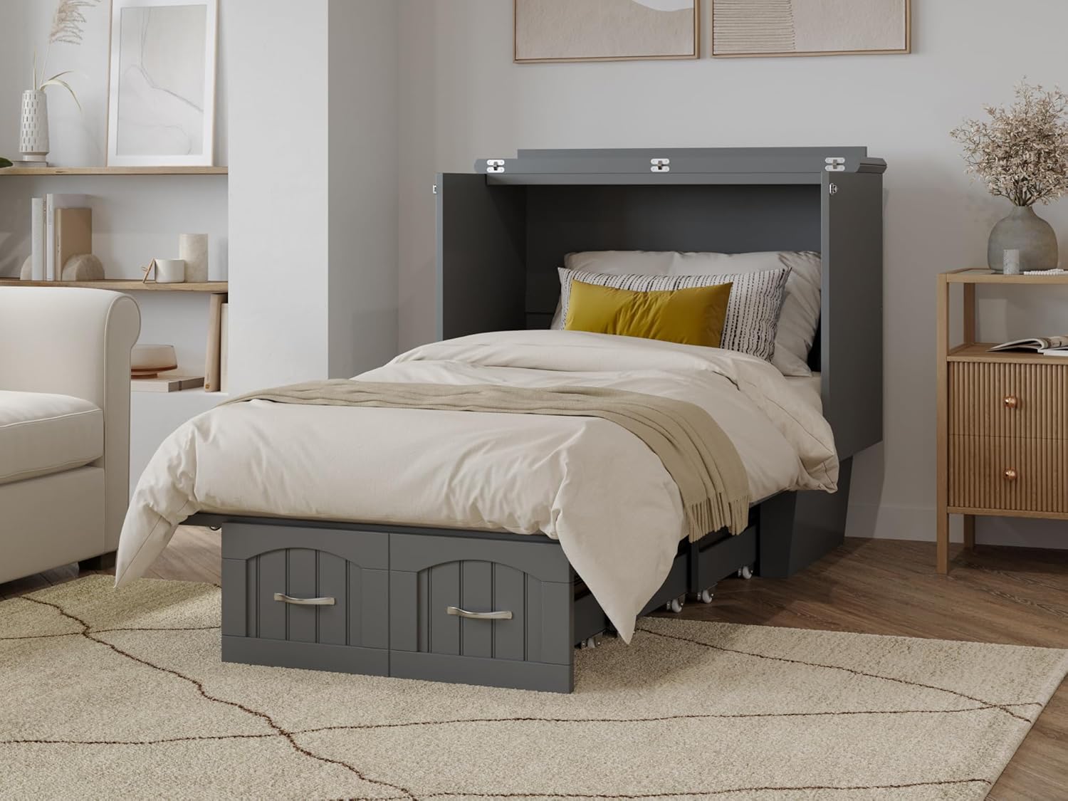 AFI, Sydney Twin Wood Murphy Bed Chest with Storage and Charging Station, Grey