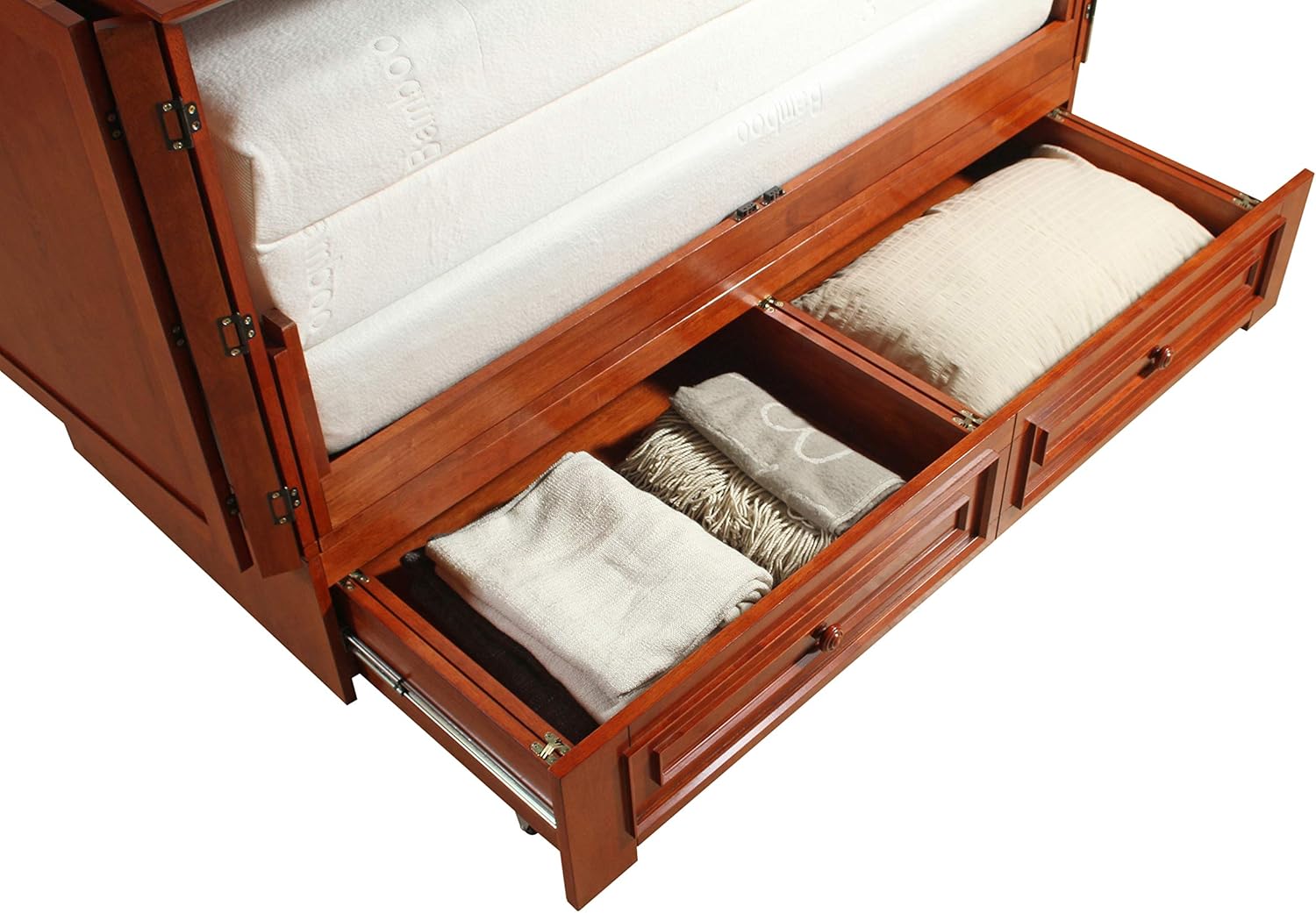 Emurphybed Paradiseo Murphy Cabinet Chest Bed with Charging Station 6 Inch, Queen (Cherry)
