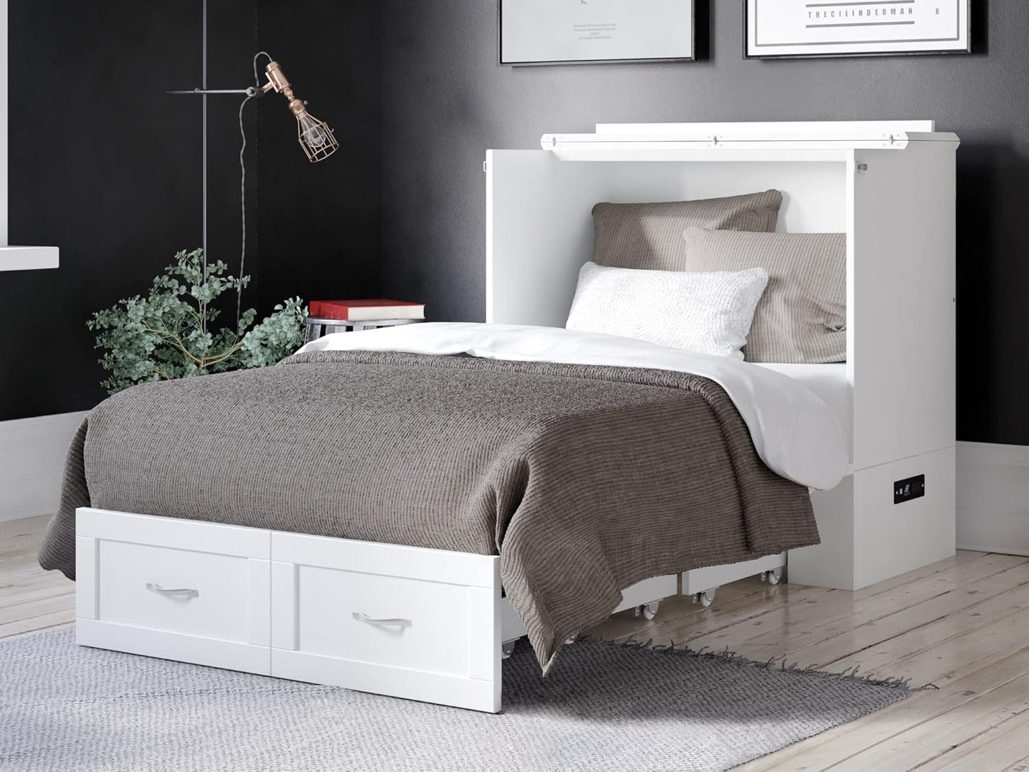 AFI, Hamilton Murphy Bed Chest with Storage and Charger, Twin XL, White