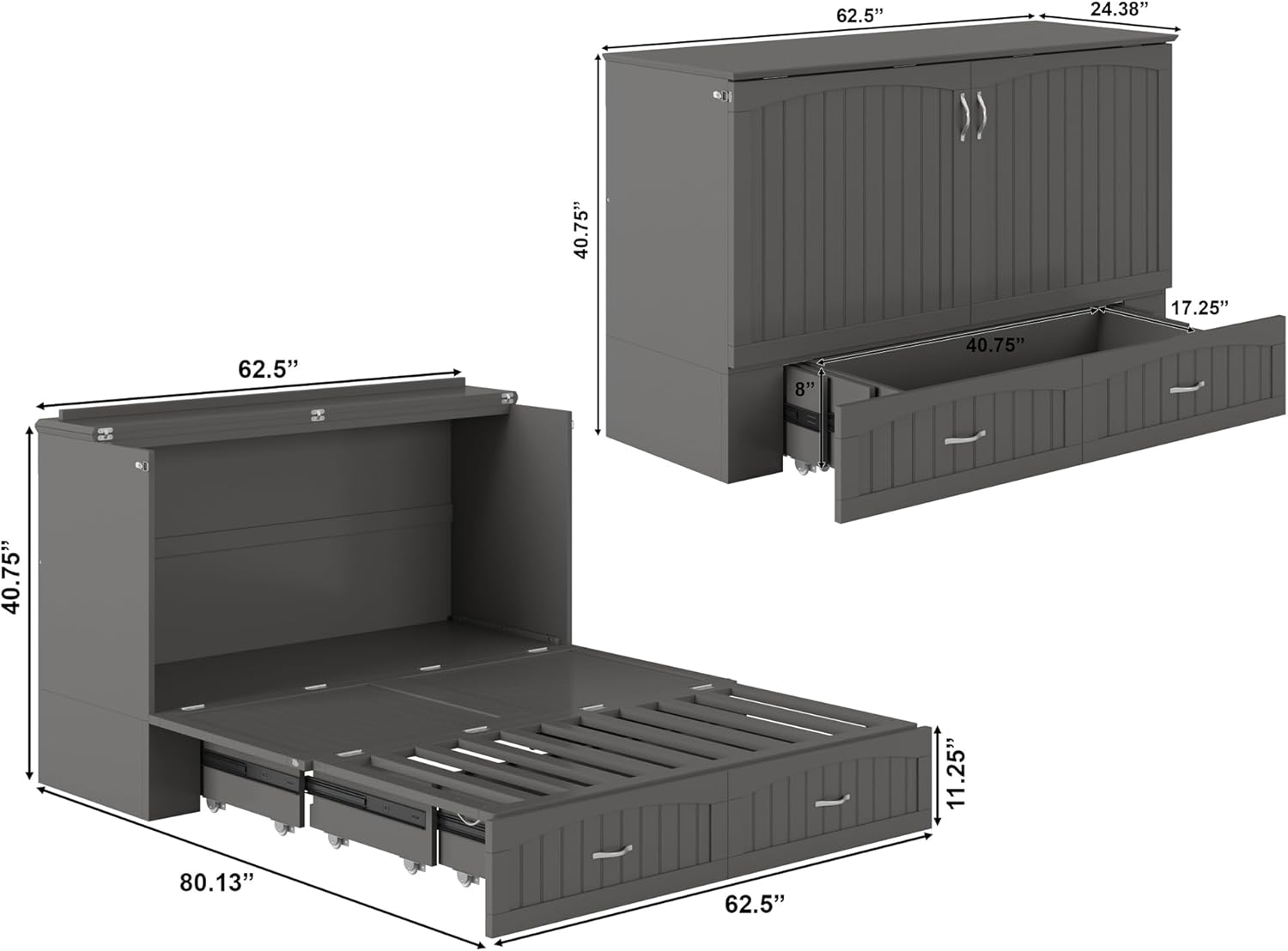 AFI Southampton Murphy Bed Chest with Charging Station, Queen, Grey