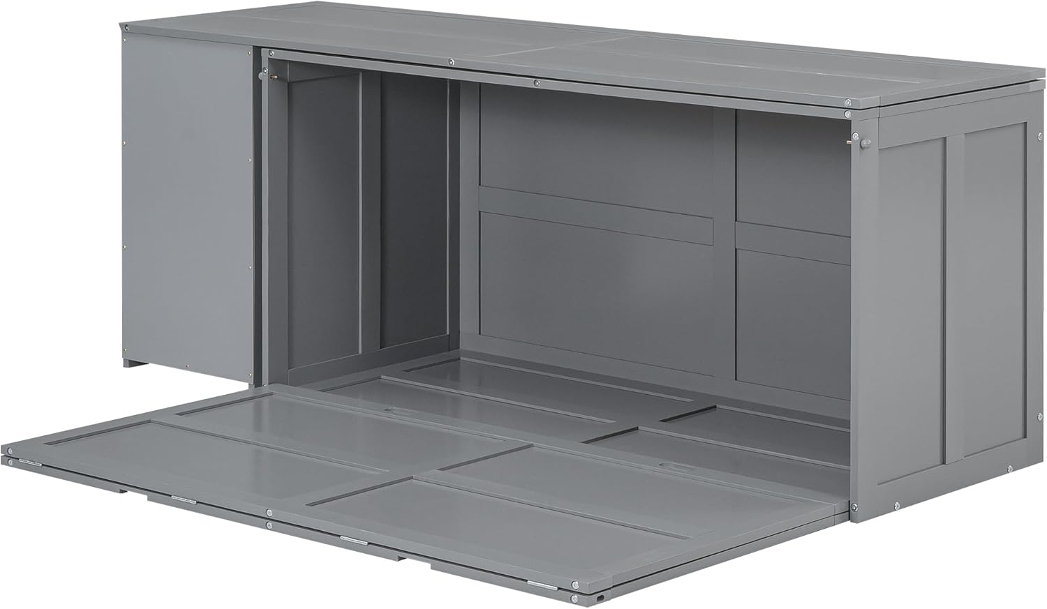 Murphy Cube Queen Cabinet Bed with Rotable Desk and Storage Shelves, Wood Foldable Floor Queen Size Bed Frame for Home Office Studio, Gray