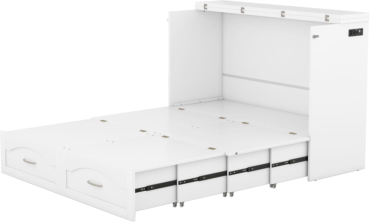 Queen Size Murphy Bed with USB Port and Removable Shelves on Each Side Queen Murphy Bed (Gray)
