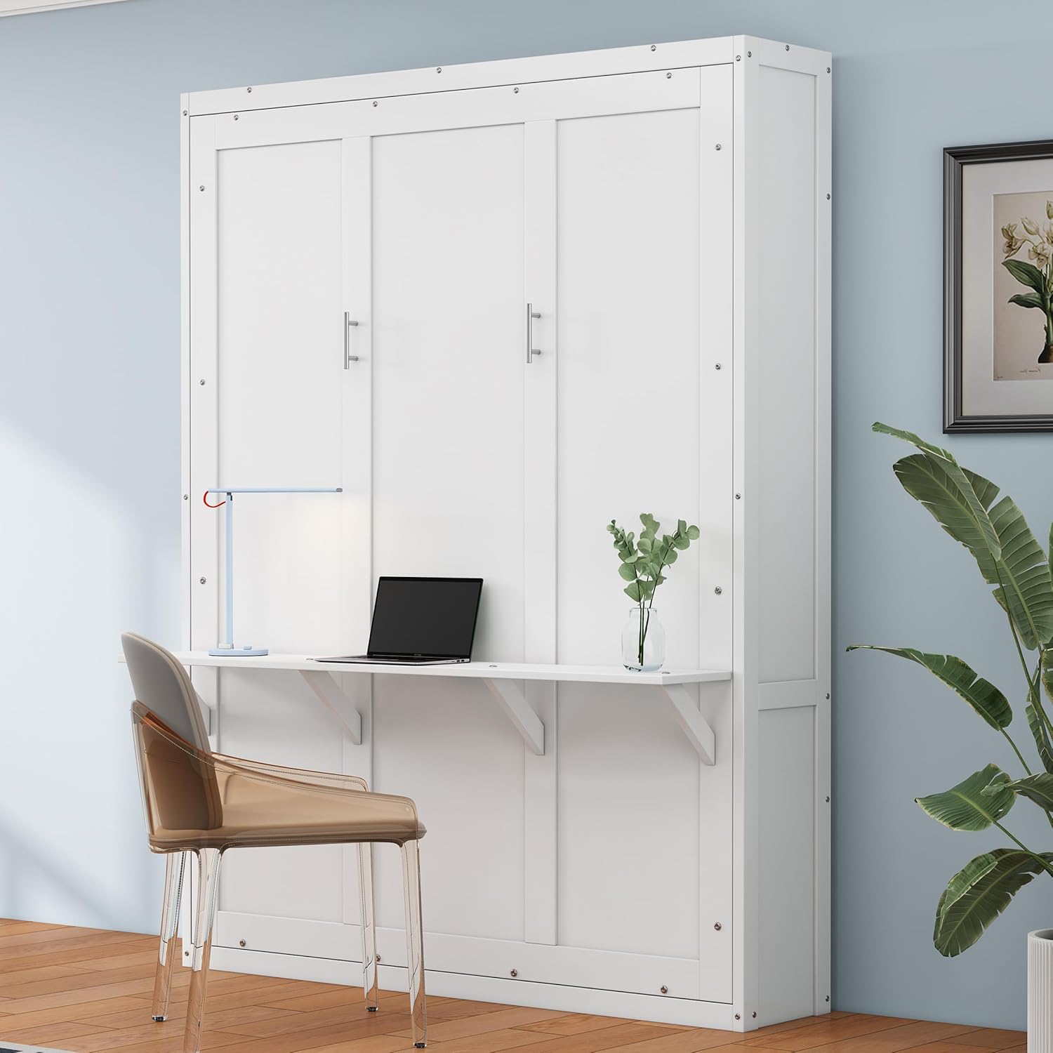 Full Size Murphy Bed, 61.5 Cabinet Bed Folding Wall Bed with Desk Combo Perfect for Guest Room Study Office
