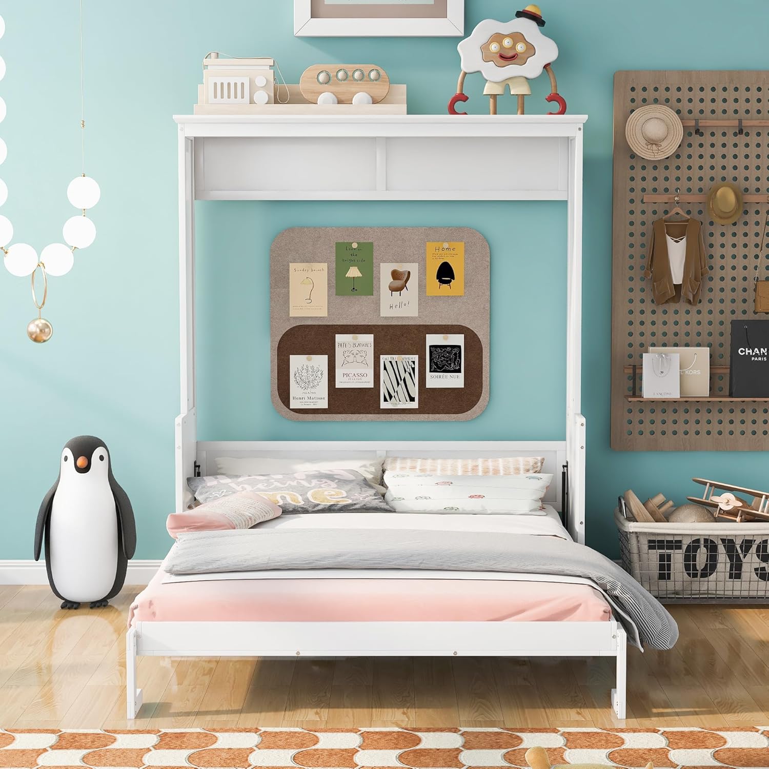 Harper  Bright Designs Queen Size Murphy Bed, Queen Murphy Cabinet Bed with a Shelf, Wall Bed for Bedroom, White