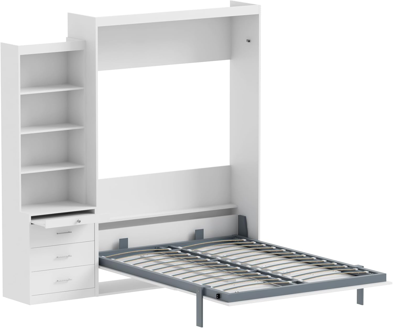 HomSof Queen Size Murphy Cabinet Bed with USB Port and a Large Drawer, Gray