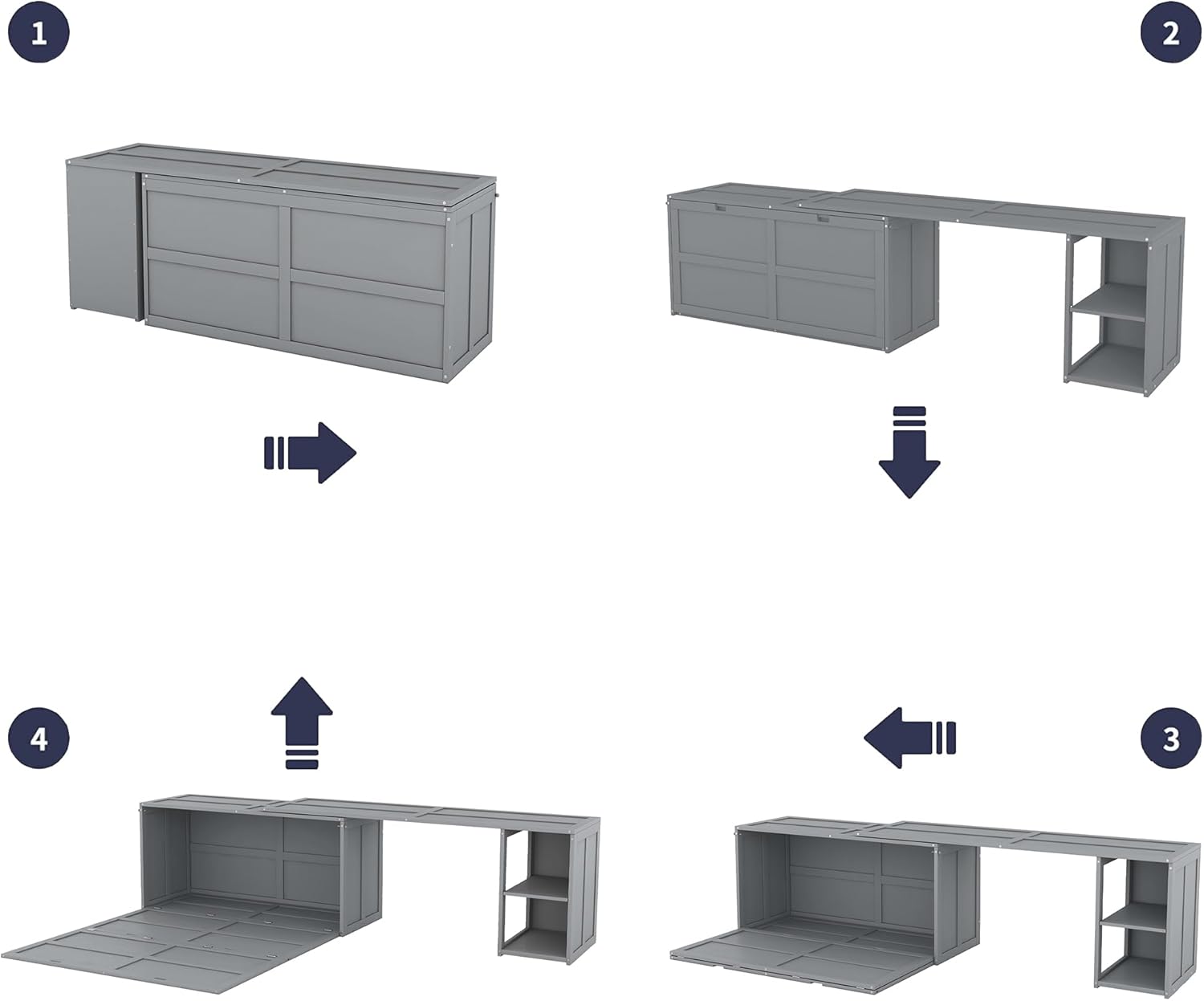 Lifeand Queen Size Murphy Bed with Rotable Desk, Gray