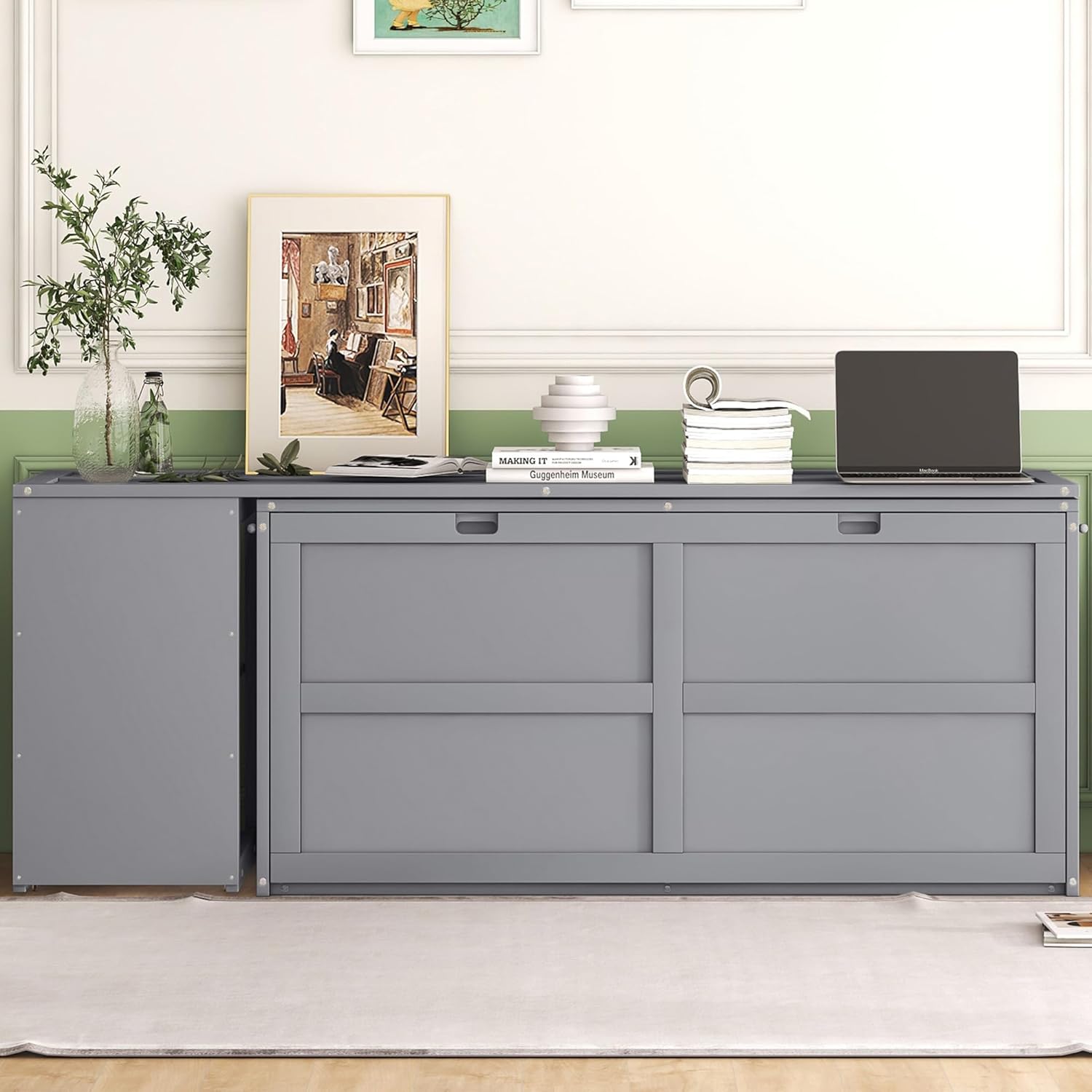 Lifeand Queen Size Murphy Bed with Rotable Desk, Gray
