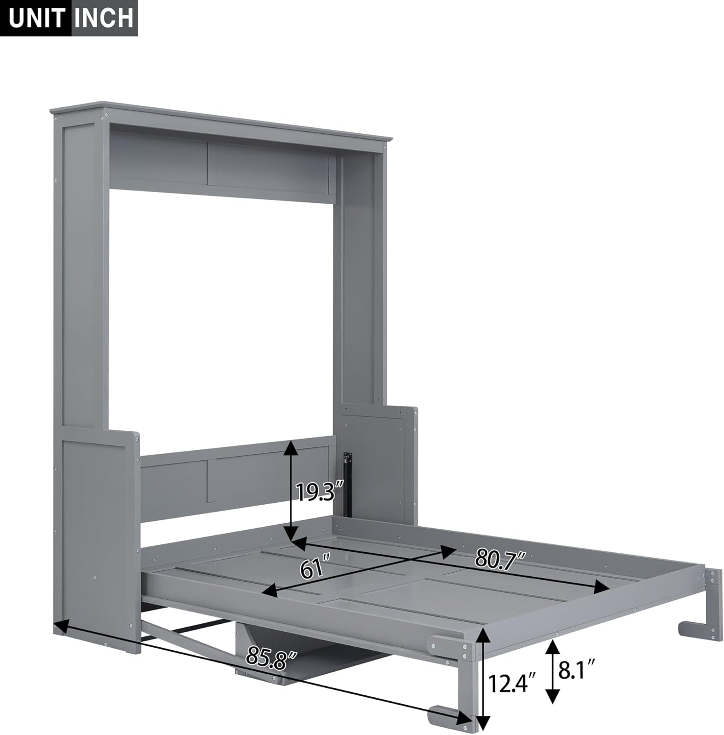 BIADNBZ Queen Size Murphy Bed with a Shelf,Foldable Bedframe for Small Space,No Need Spring Box,Gray
