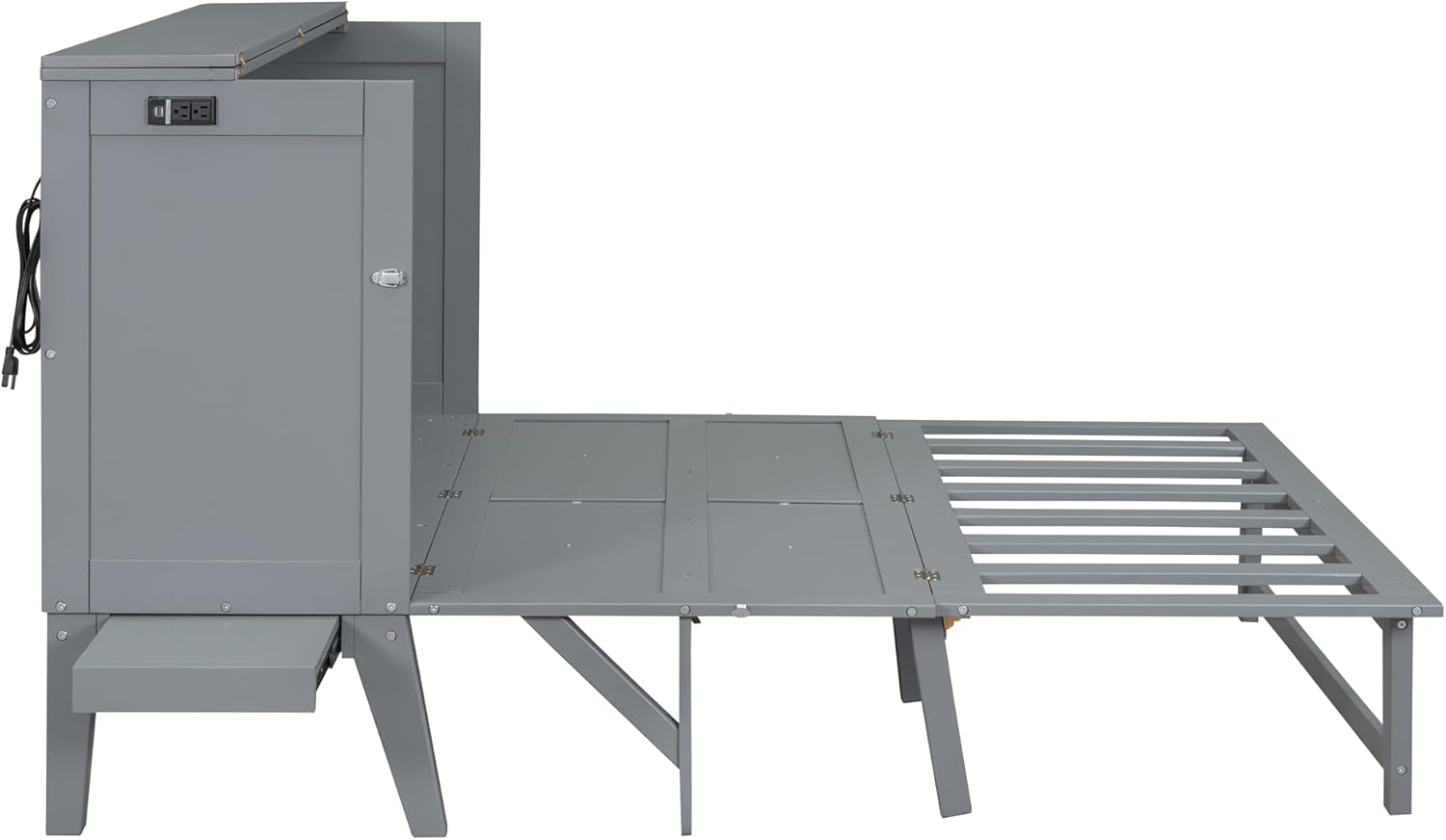 Eafurn Foldable Murphy Bed Queen Size with Built-in Charging Station and in Front of Shelf,Space-Saving Cube Cabinet Bed-Solid Wood Foldable Platform Bed for Guest Room,Bedroom,Home Office