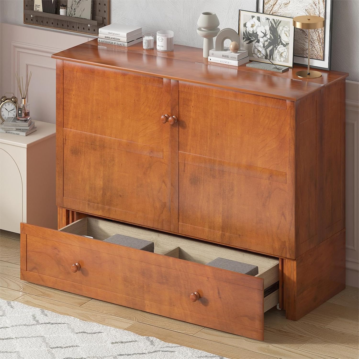 Mjkone Murphy Bed Cabinet with Built-in Charging Station for Guest Room, Home, Office Mjkone Murphy Bed Cabinet with Built-in Charging Station for Guest Room, Home, Office