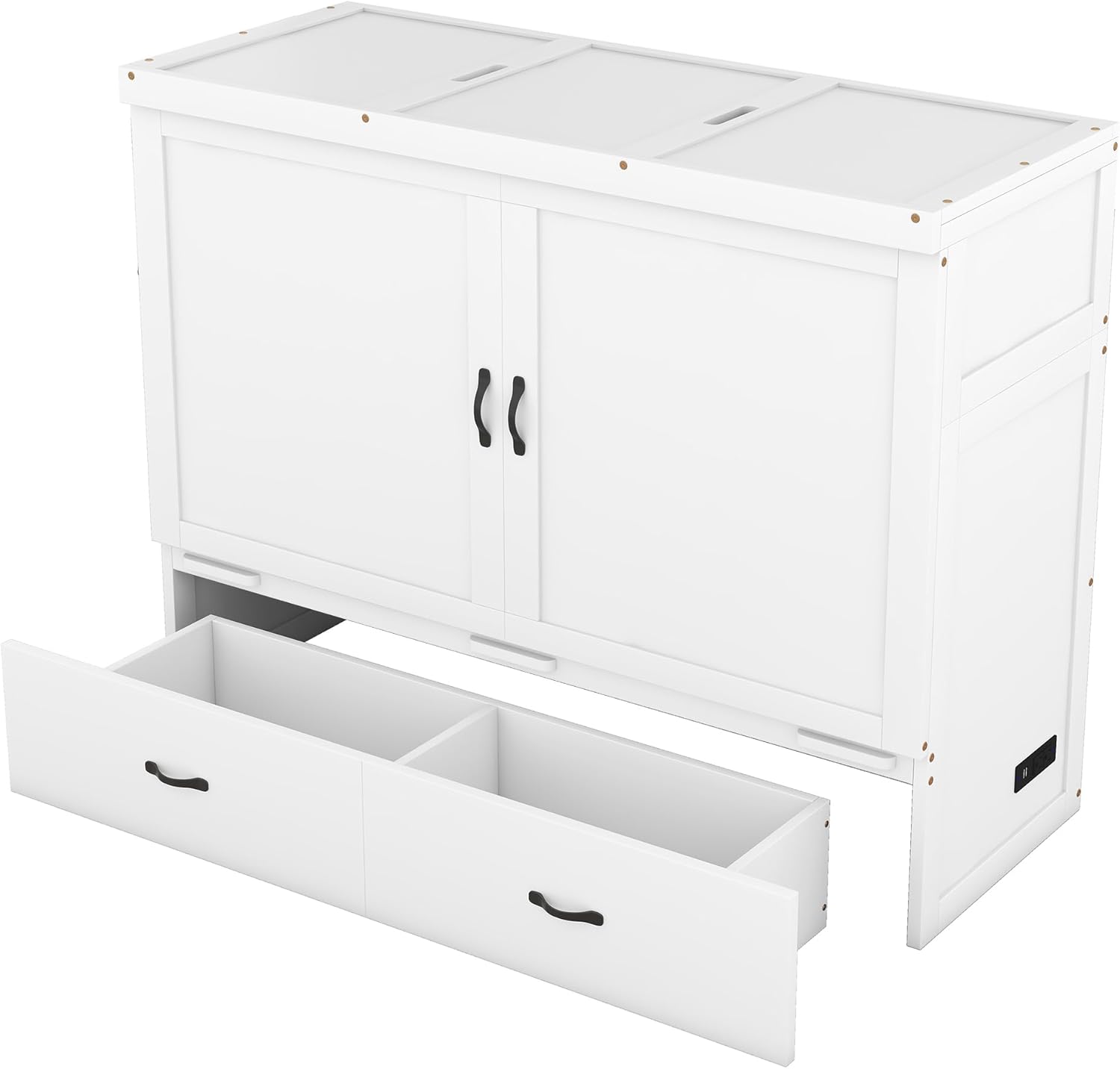 Eafurn Queen Size Murphy Bed with USB Port and Storage Drawers,Space-Saving Cabinet Bed,Solid Wood Storage Bed can be Folded into a Cabinet,for Small Spaces Apartments Studio Guest Room Use