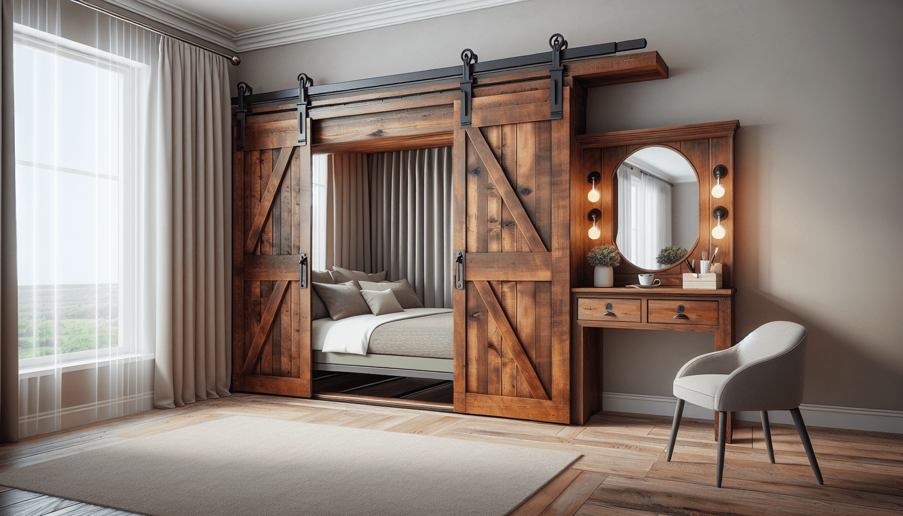 Barn Door Murphy Bed with Stay Level Vanity