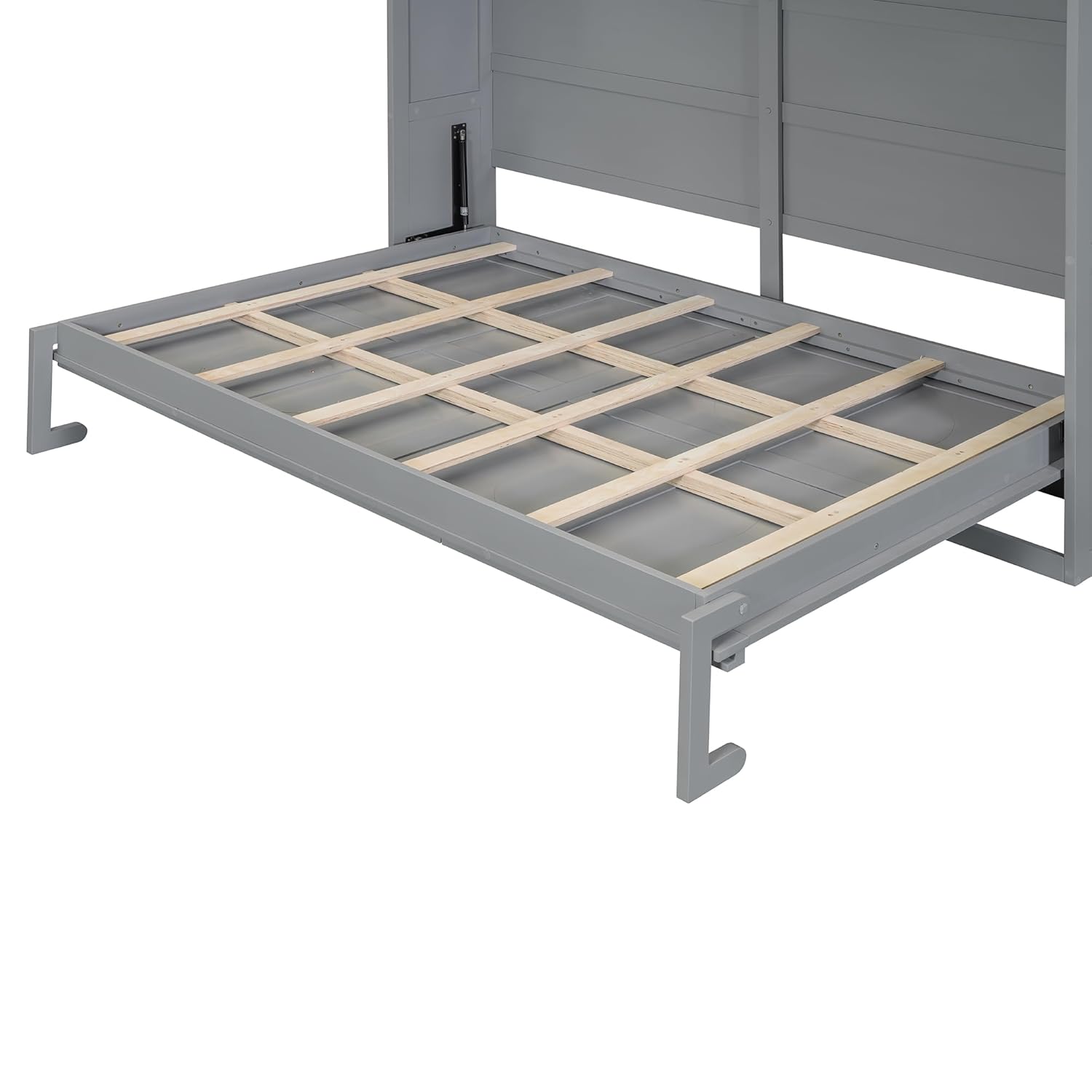 Ball  Cast Murphy Bed Full Size,Wall Beds with Charging Station and Storage Top,Slat Support,Wood Hideaway Cabinet Bedframe w/Leg,can be Folded,Space-Saving,for Small Room,Dorms,Gray